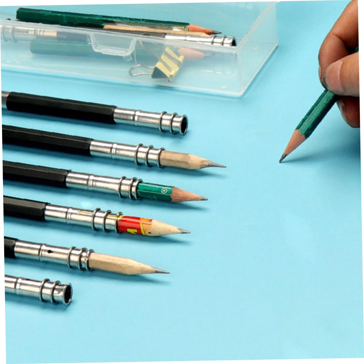 VILLFUL 15pcs Pencil Extender Set - Stainless Steel & Wooden Holder for Artists, Students