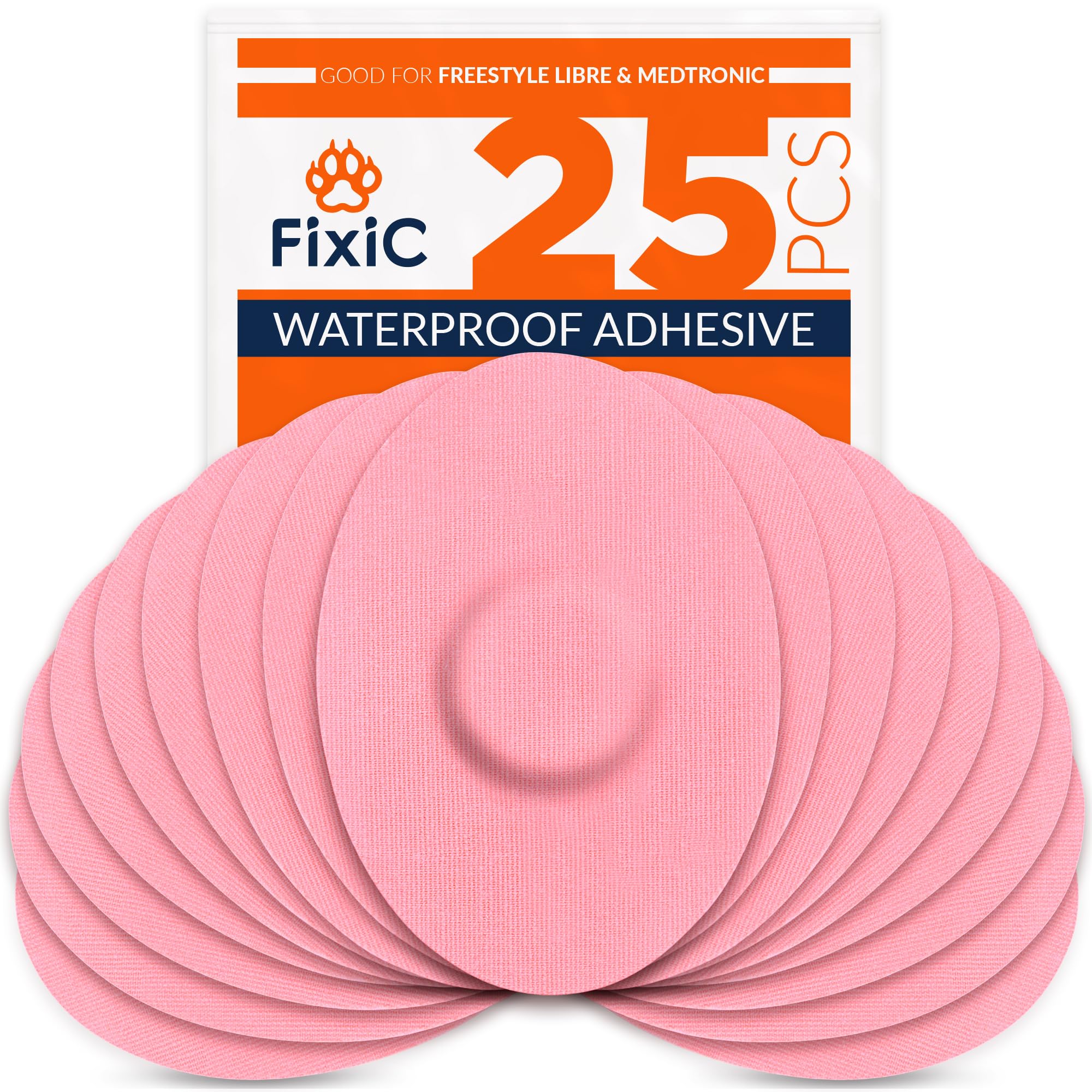 FixiC Freestyle Libre 1 2 3 Plus G7 Stelo Guardian Waterproof Adhesive Patches - 25 PCS Pre-Cut Sensor Covers for Secure Fixation (Pink) - Ideal for Swimming, Sports & Active Lifestyles
