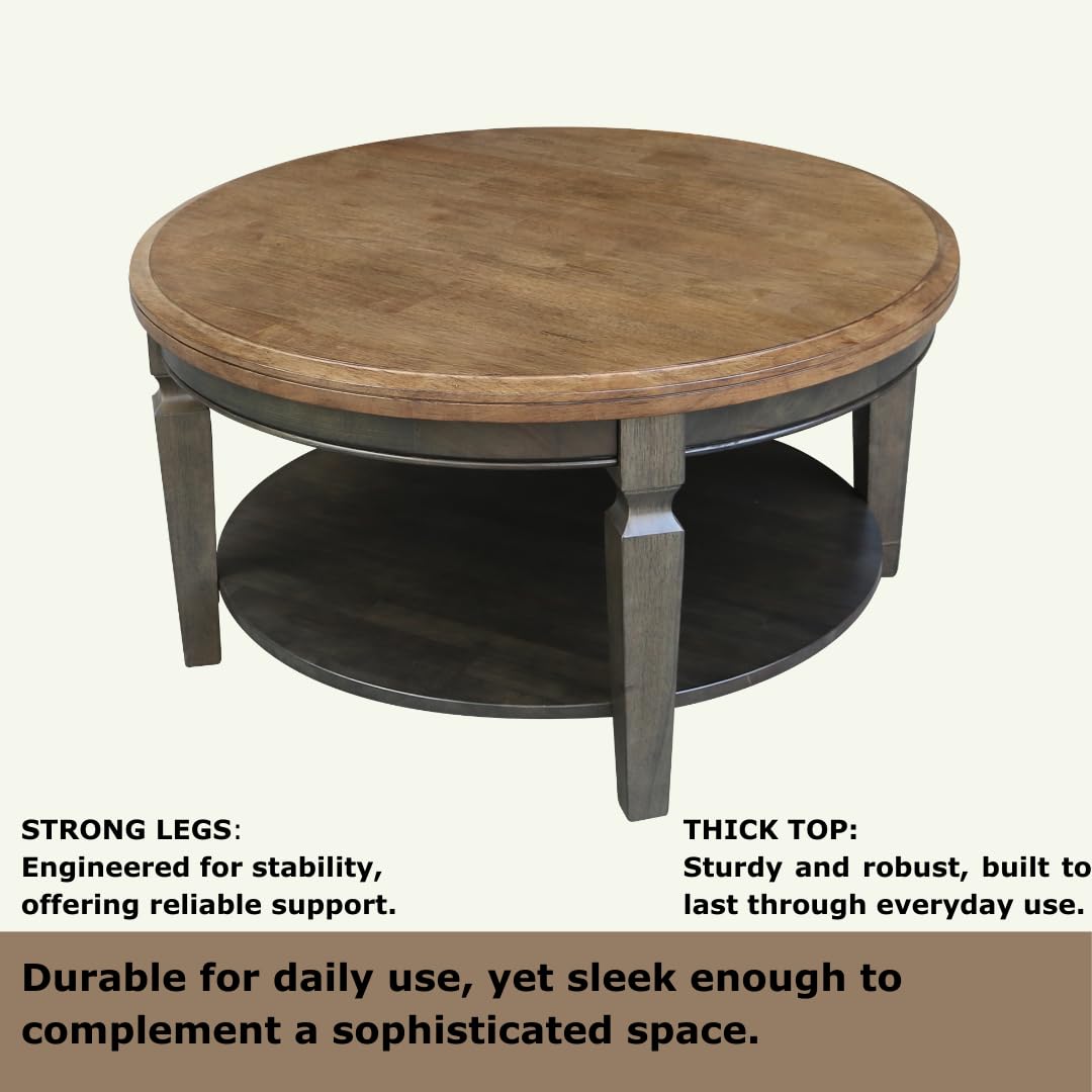 Solid Real Wood Round Coffee Table - Parawood & Hickory for Living Room