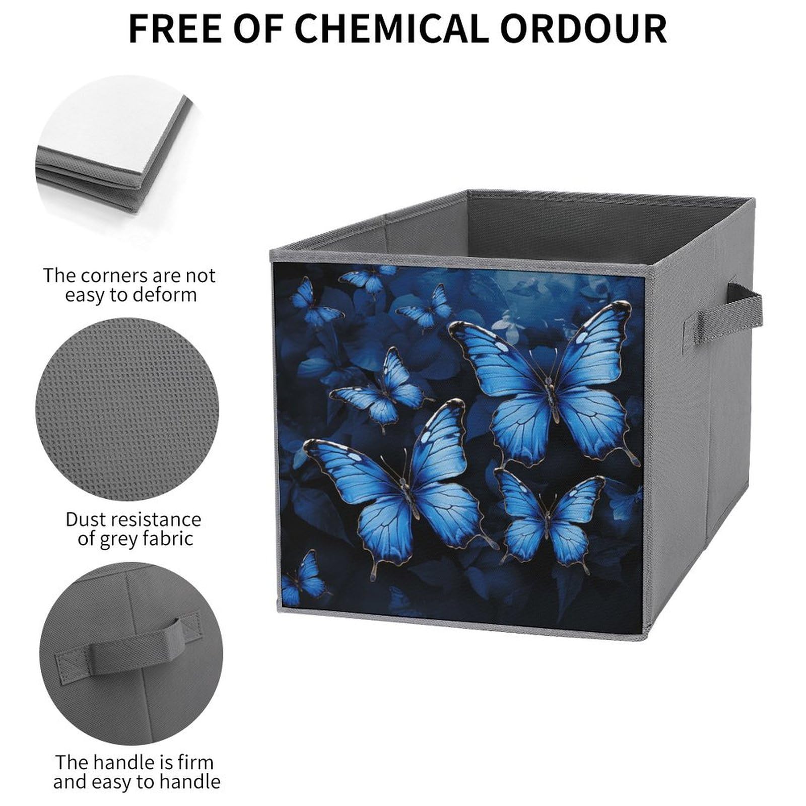 1PCS Foldable Storage Bins with Handles - Dark Blue Butterfly Printed Large Capacity Storage Box for Home, Office, Playroom Organization | Perfect for Toys, Books, Clothes & Household Items Storage