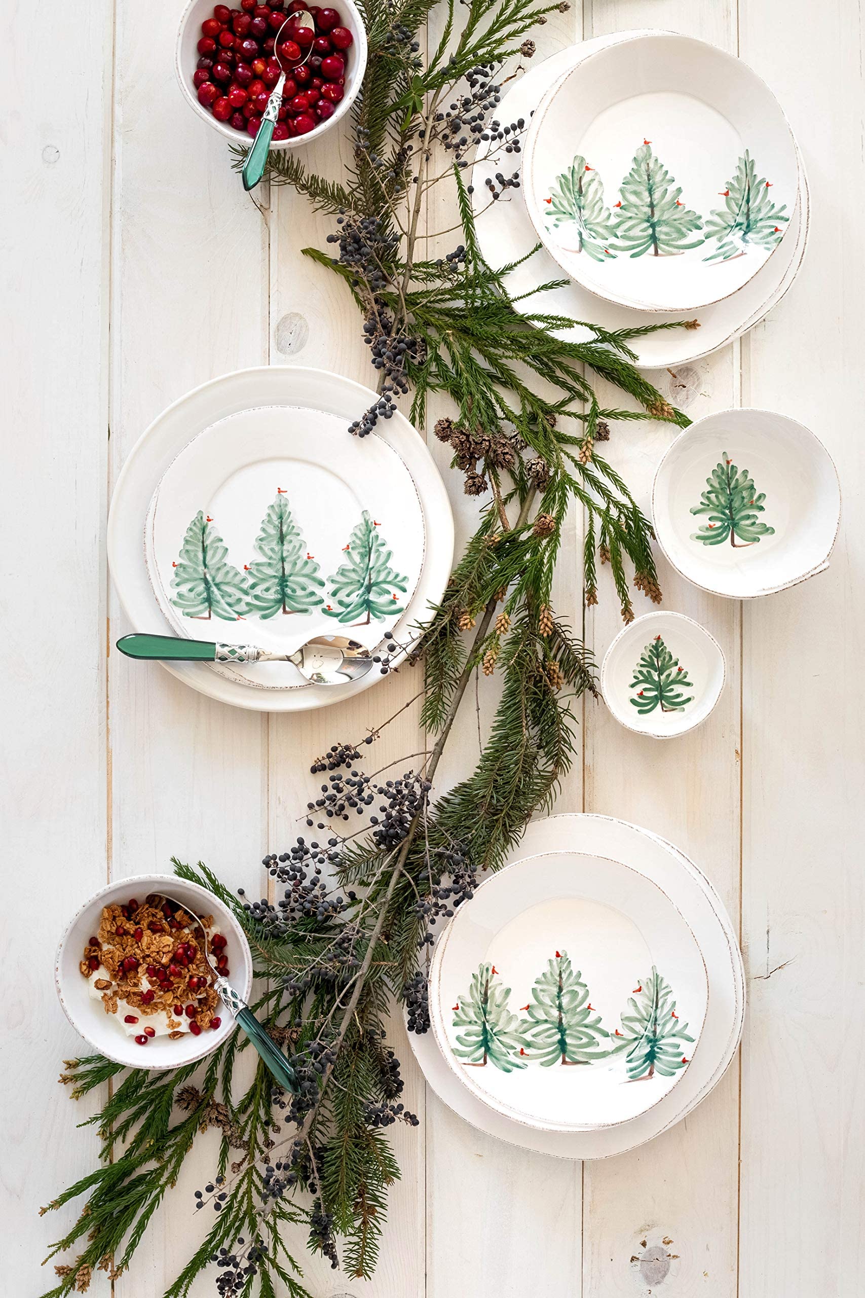 Vietri Lastra Holiday White Stacking Soup and Cereal Bowl Set - 4-Piece 6-Inch Stoneware Deep Oatmeal Dining Dish for Everyday Meals, Entertaining & Holiday Gatherings