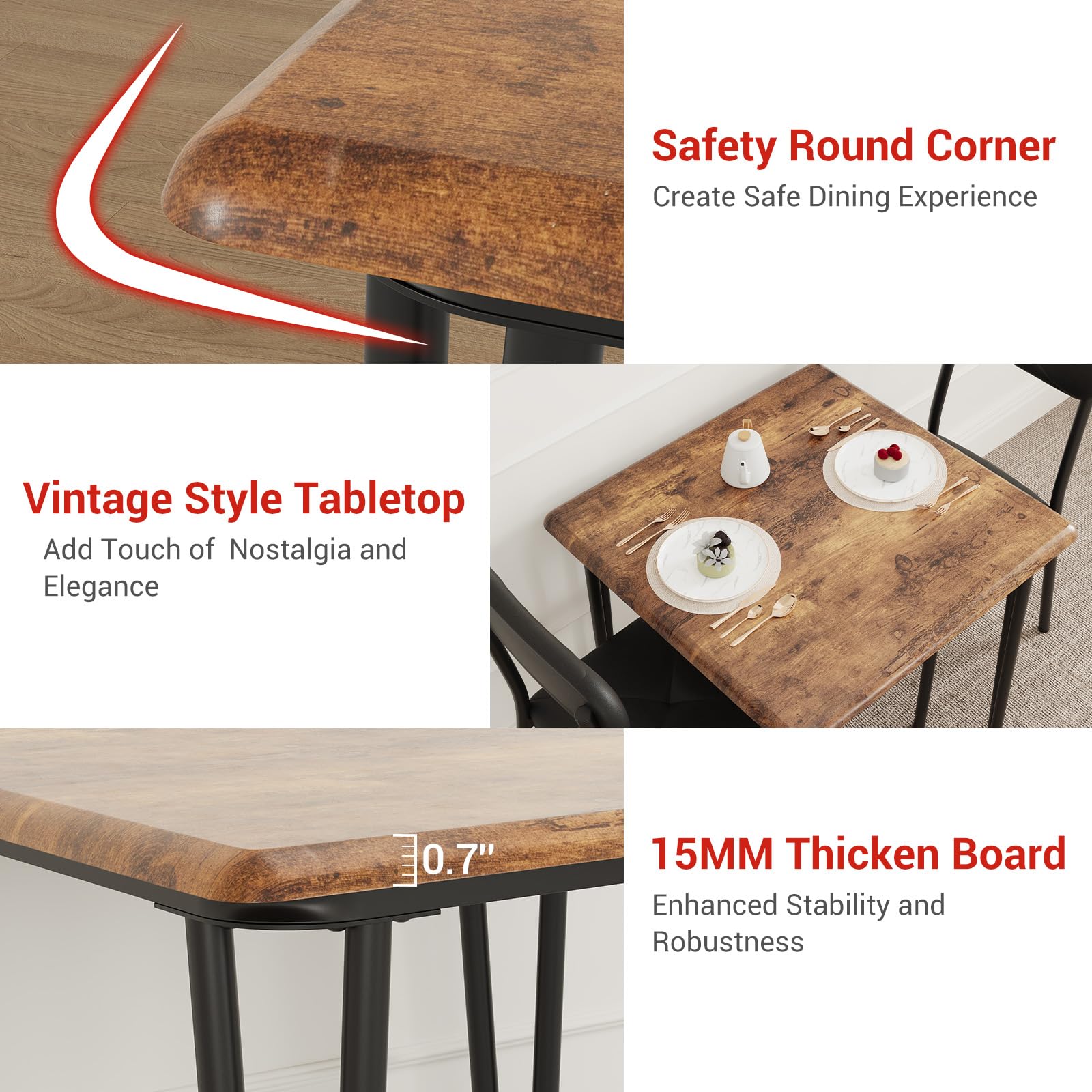 2-Piece Small Kitchen Dining Table Set with Upholstered Chairs - Compact 3-Piece Space-Saving Table & Chair Set for Apartments, Breakfast Nooks & Small Kitchens | Perfect for Couples & Small Spaces