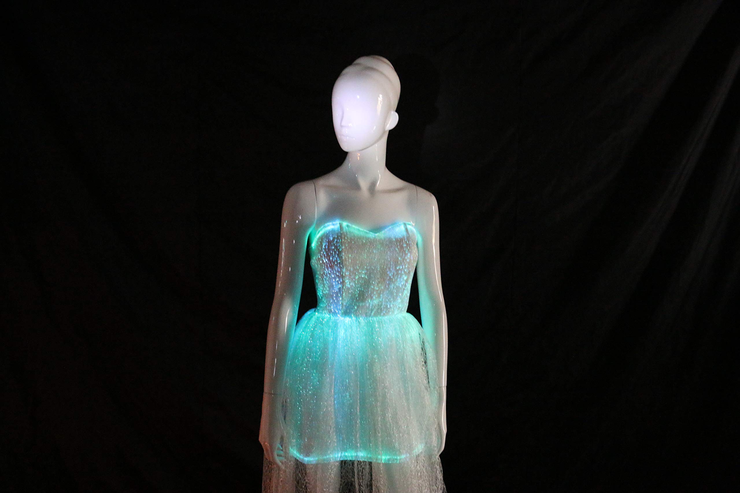 Glow in The Dark Strapless Lace Wedding Bridesmaid Dress - Backless Party & Dance Wear with Mobile APP Control (Size S, White) for Evening Events, Prom, and Special Occasions