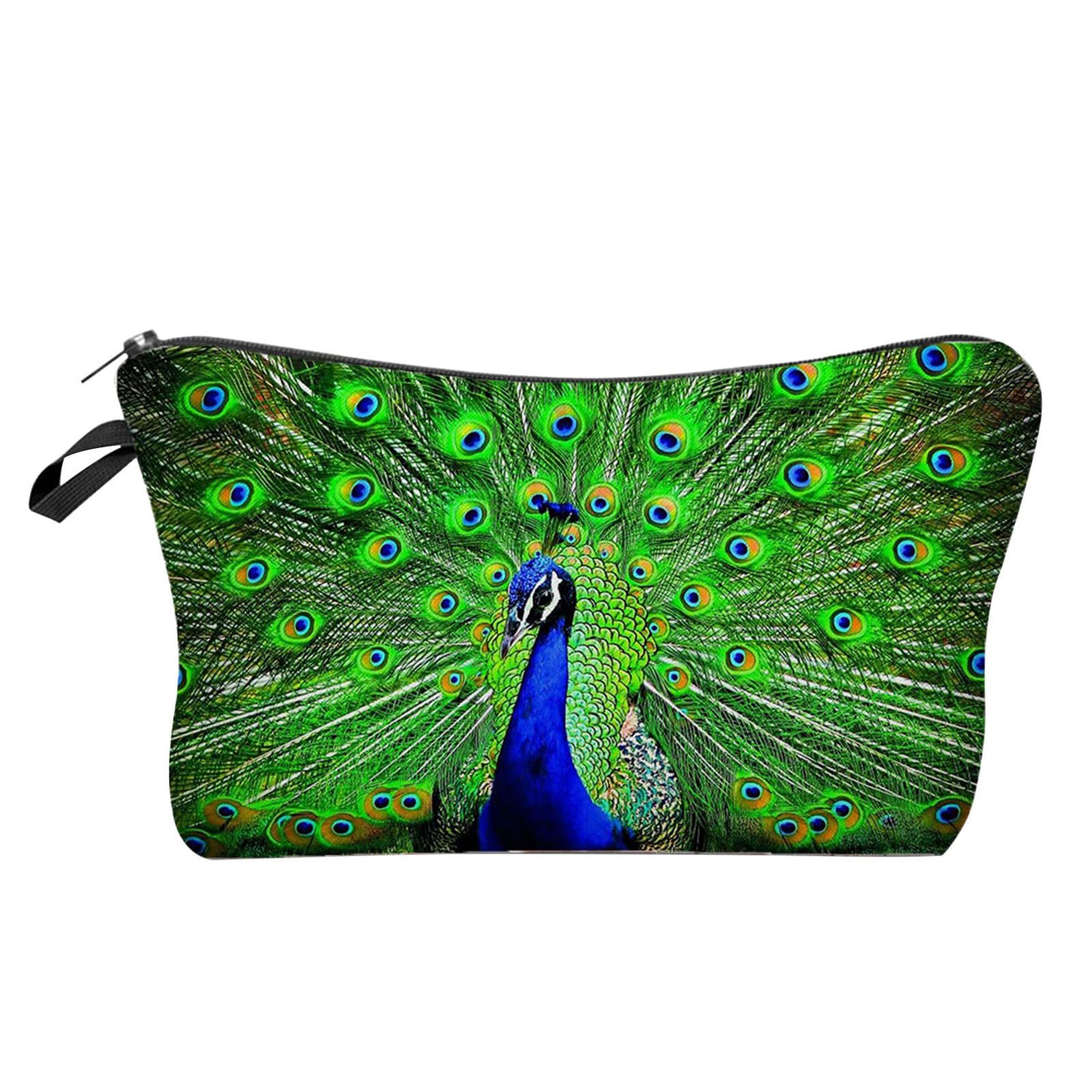 Premium Peacock Feather Print Cosmetic Bag – Large Capacity Hanging Hole Smooth Zipper Makeup Pouch for Travel, Vacation & Daily Use | Stylish Polyester Beauty Handbag Organizer