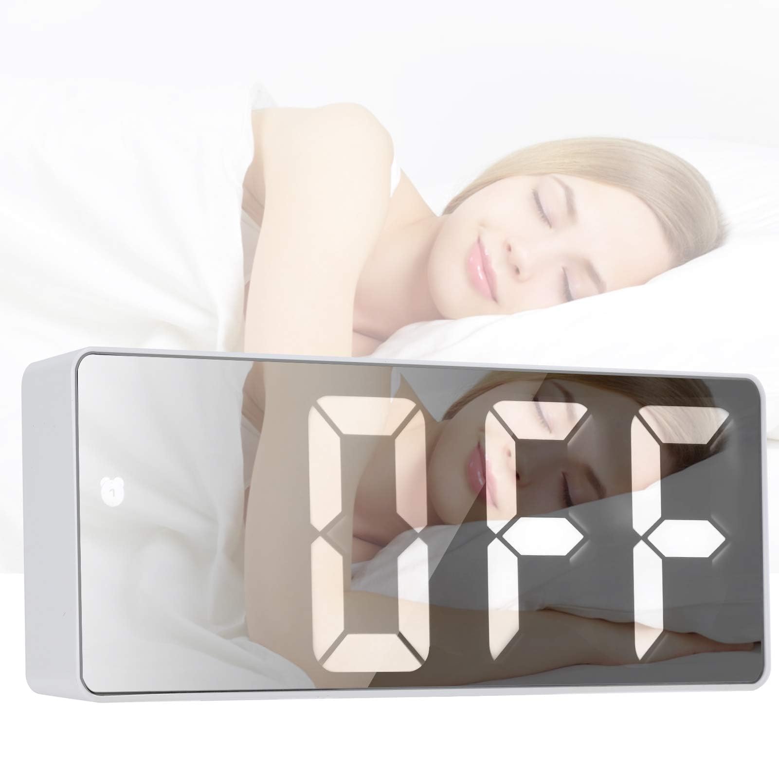 Digital Alarm Clock with Adjustable Brightness - Mirror Surface LED Desk Clock for Bedroom, Snooze Function, Voice Control, 12/24H Display | Perfect for Nightstands, Home Office & Dorm Rooms
