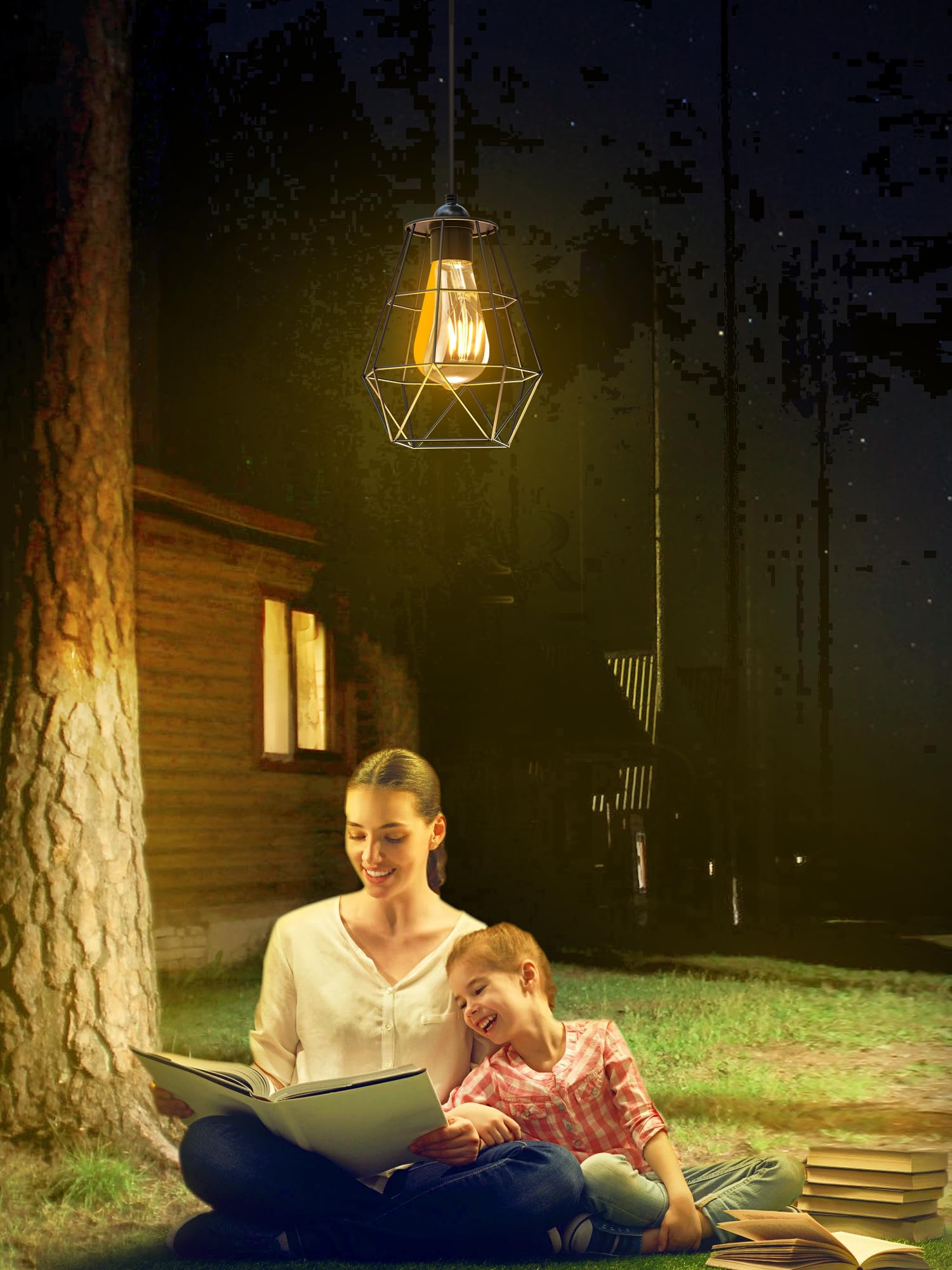 Intelamp Solar Pendant Lights - Indoor/Outdoor Hanging Chandelier with 4000mAh Battery & Remote Control, 16.4ft Cord, Dusk to Dawn Sensor - Perfect for Gazebos, Sheds, Barns, Chicken Coops & Patio Lighting