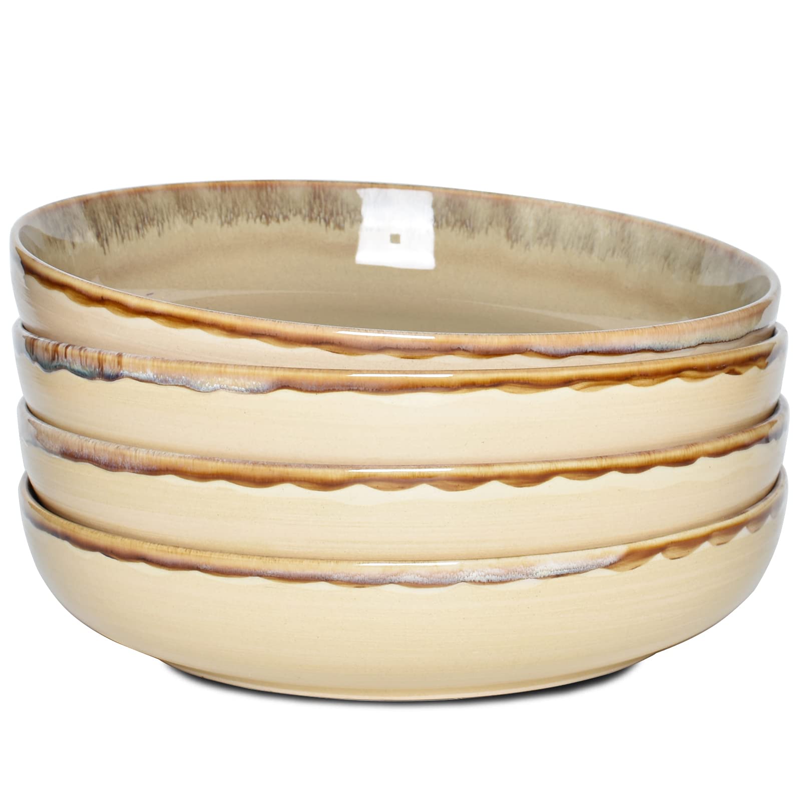 Bosmarlin 40 Oz Stoneware Pasta Bowls Set of 4 - Large Microwave & Dishwasher Safe Salad Bowls for Pasta, Soup, Salad (Brown Grey, 9.3 Inch) - Perfect for Family Dinners, Entertaining Guests & Everyday Meals