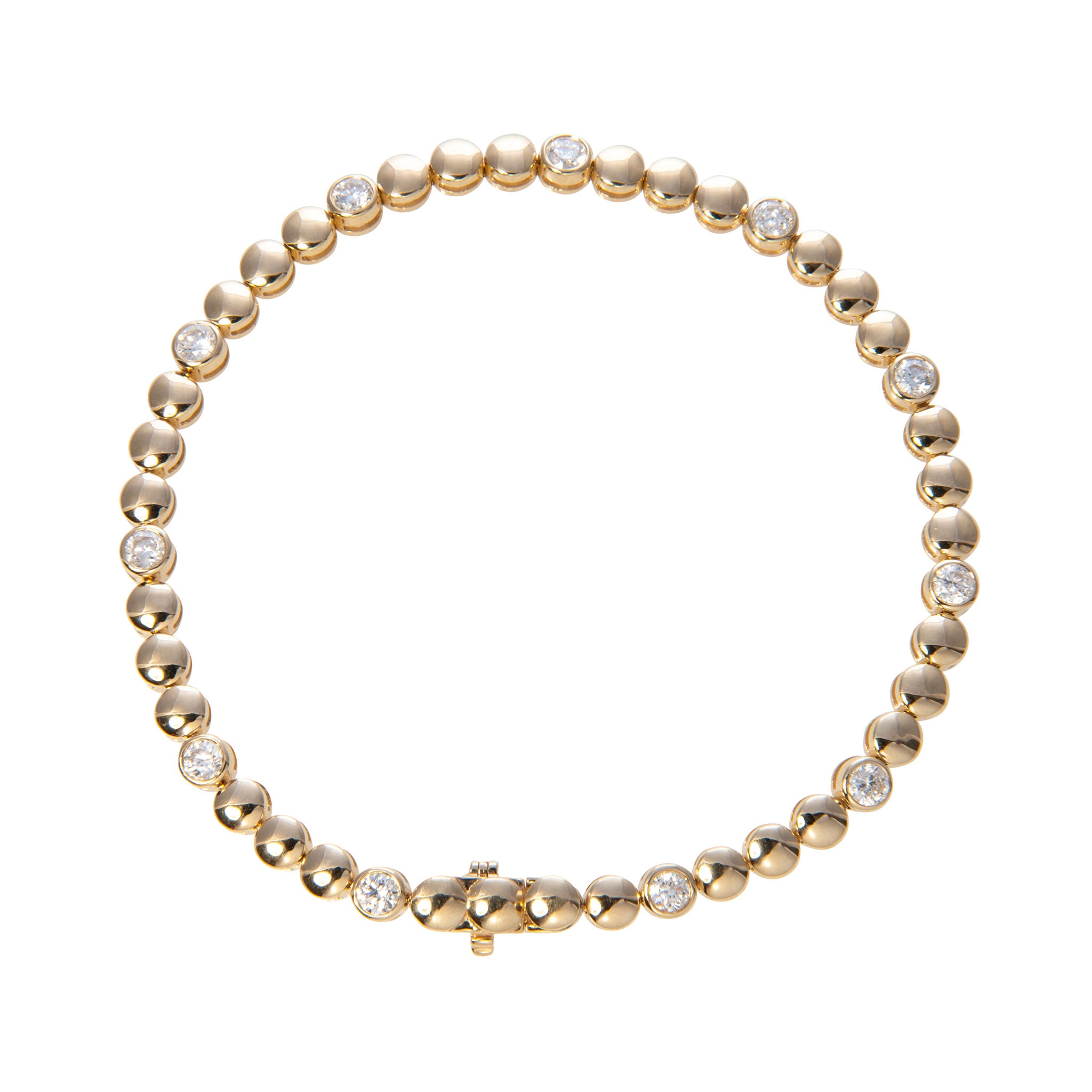 14K Yellow Gold Diamond Bezel & Bead Tennis Bracelet for Women - Elegant Jewelry Gift for Anniversary, Wedding & Special Occasions