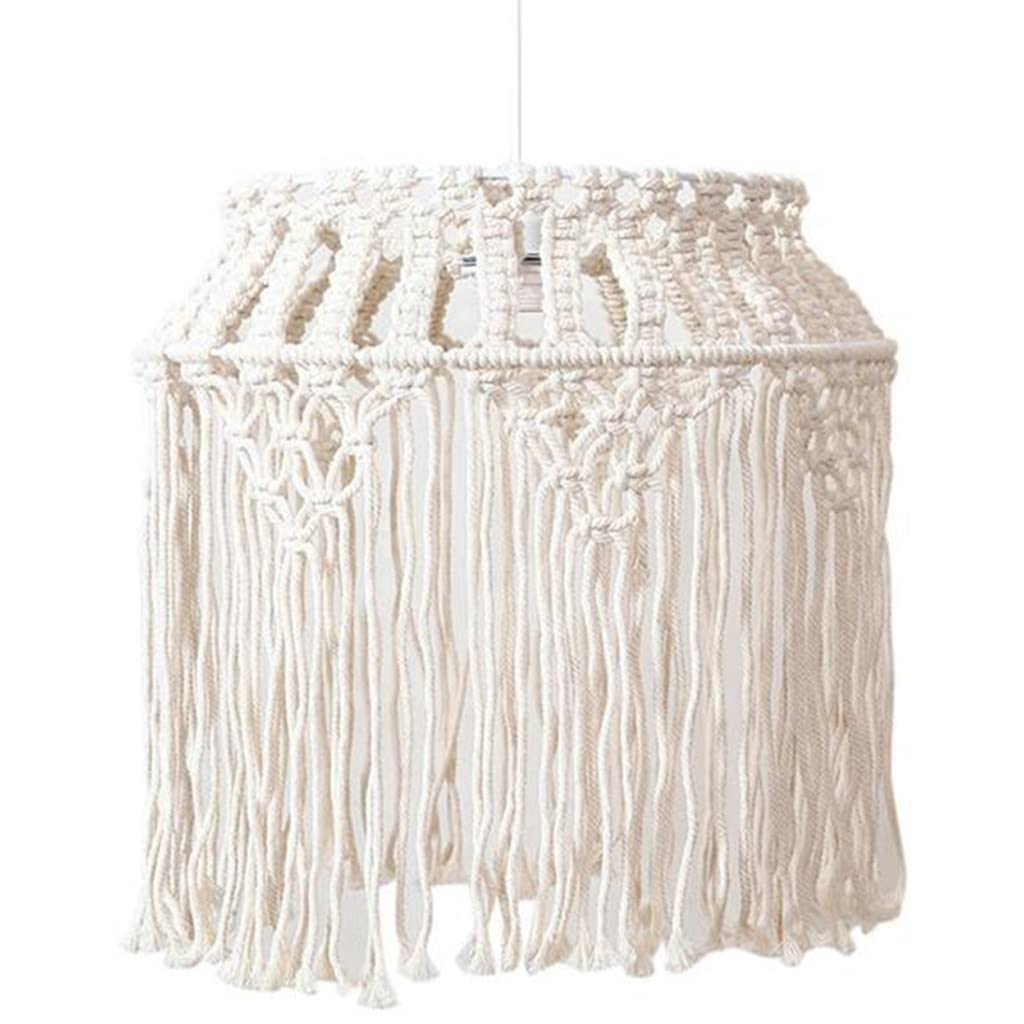 Hand-Woven Macrame Chandelier Lampshade - Bohemian Style 40x40CM White Pendant Light Cover for Bedroom, Living Room & Home Decor | Perfect for Boho, Farmhouse & Vintage Interior Design