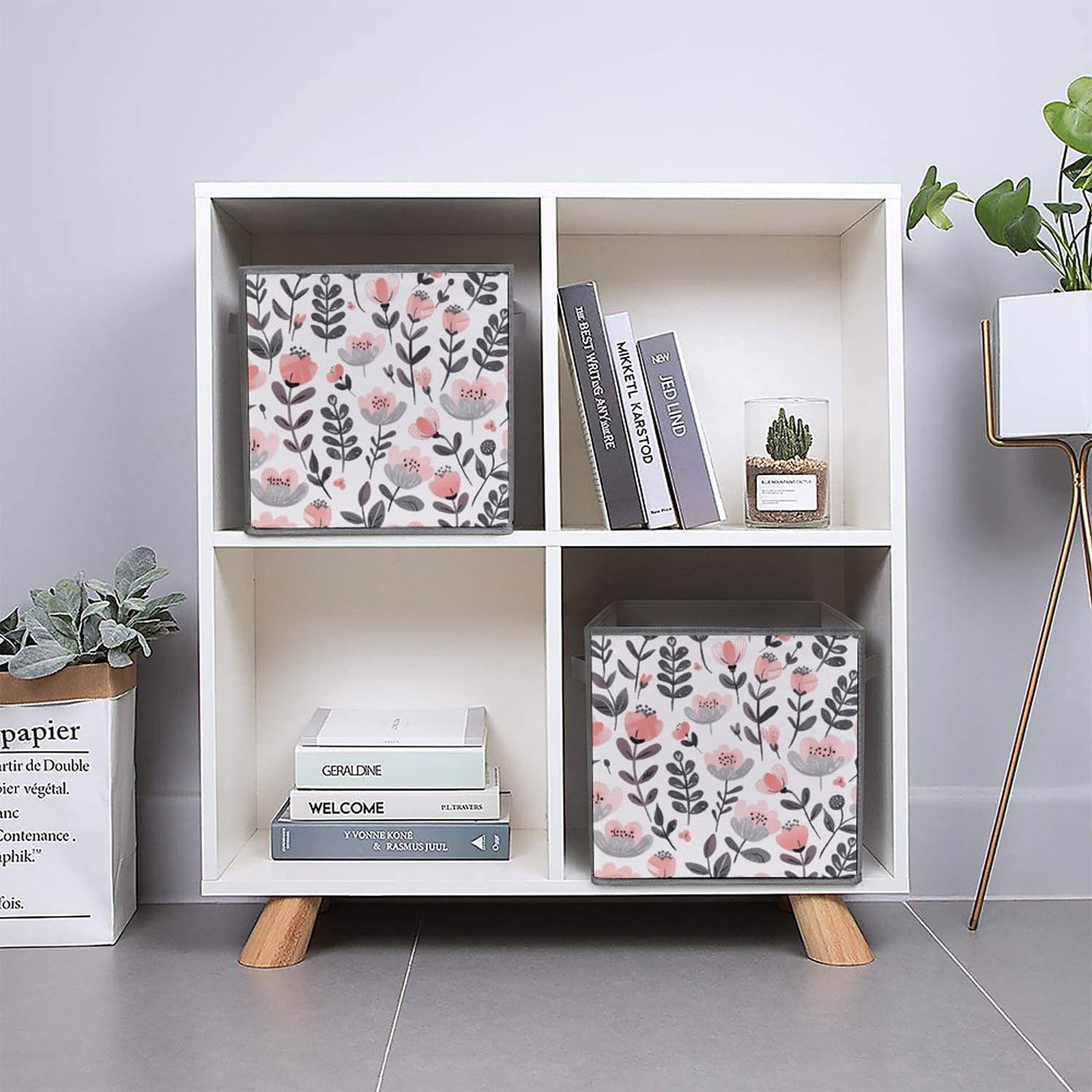 6-Pack Collapsible Storage Bins with Handles - Peach Blossom Printed Foldable Organizer Boxes for Home, Closet, Pantry & Shelf Organization - Space Saving Storage Baskets for Household, Office & Kids Room