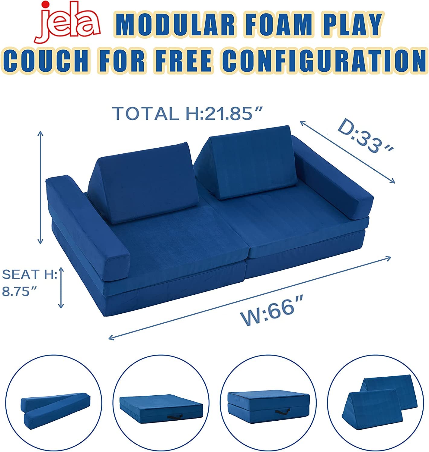 Jela Kids Couch - 8PCS Modular Floor Sofa for Family, Playhouse Play Set for Toddlers & Adults, Indoor Foam Play Couch (66