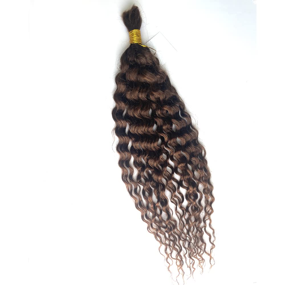 100% Unprocessed Mongolian Virgin Human Hair Extensions - Deep Curly Bulk Hair Weaving for Braiding (2 Bundles, #4 Color, 18 Inch, 100g Each) | Perfect for Protective Styles, Weaves & Natural Hair Blending