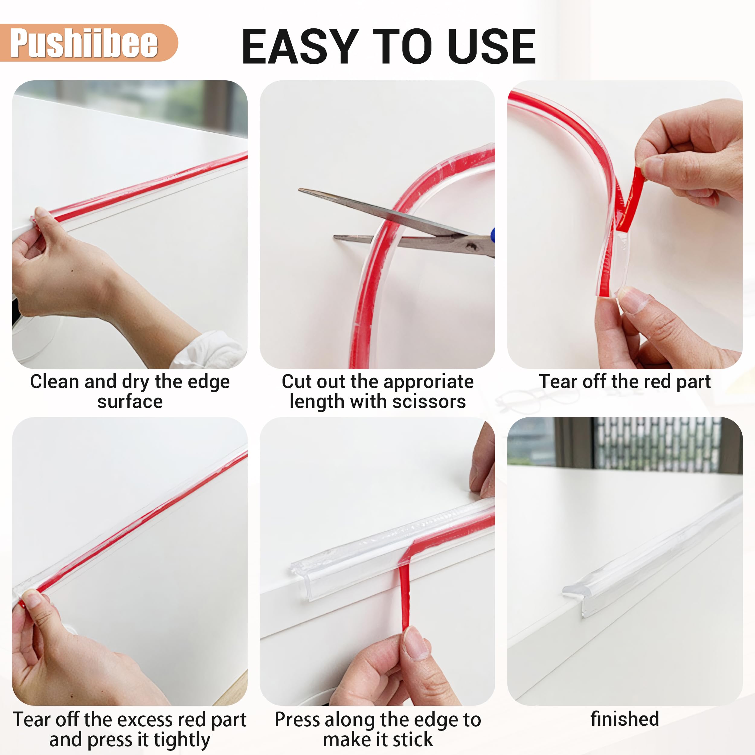 Pushiibee 6.6 Ft Clear Silicone Edge Protectors for Furniture - Corner Guards for Tables, Drawers & Walls | Baby Proofing & Home Safety Protection