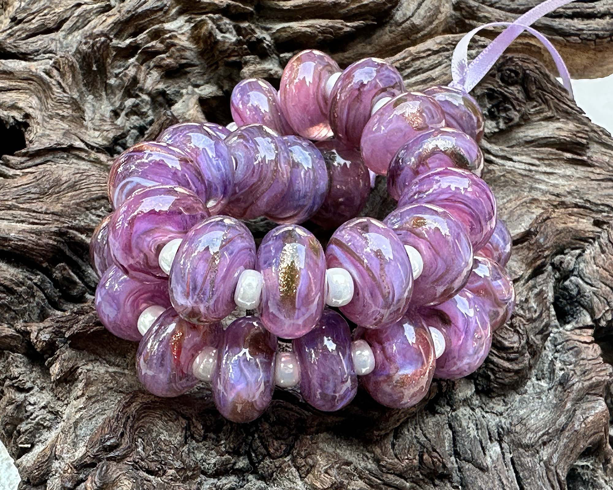 Handmade MTO Purple Rose Shimmer Lampwork Glass Beads for Jewelry Making - DIY Bracelet, Necklace & Craft Projects