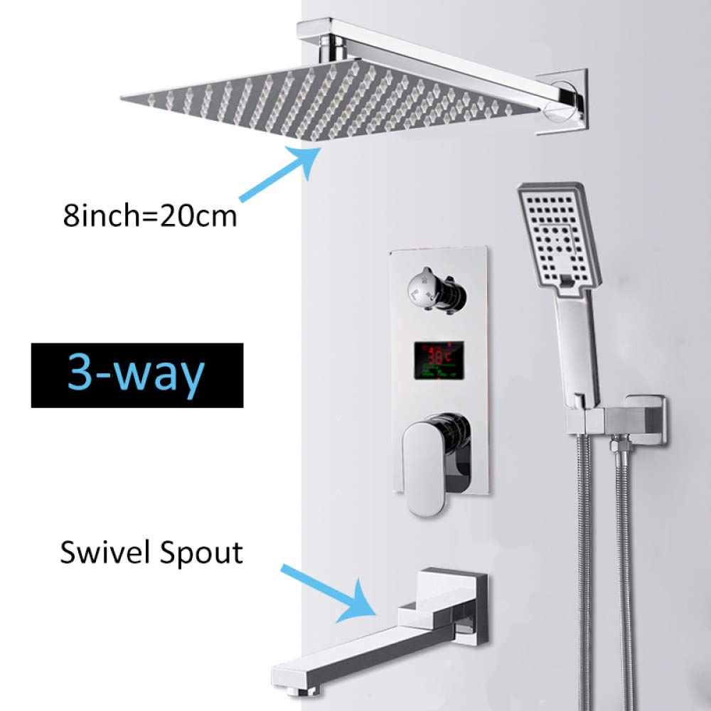 Digital Display Shower Faucet Set with Rainfall Showerhead - Chrome Bathroom Shower System, 2-Way Mixer with LCD, 12 Inch for Bathtub & Shower | Perfect for Modern Bathroom Renovations & Spa-Like Experience