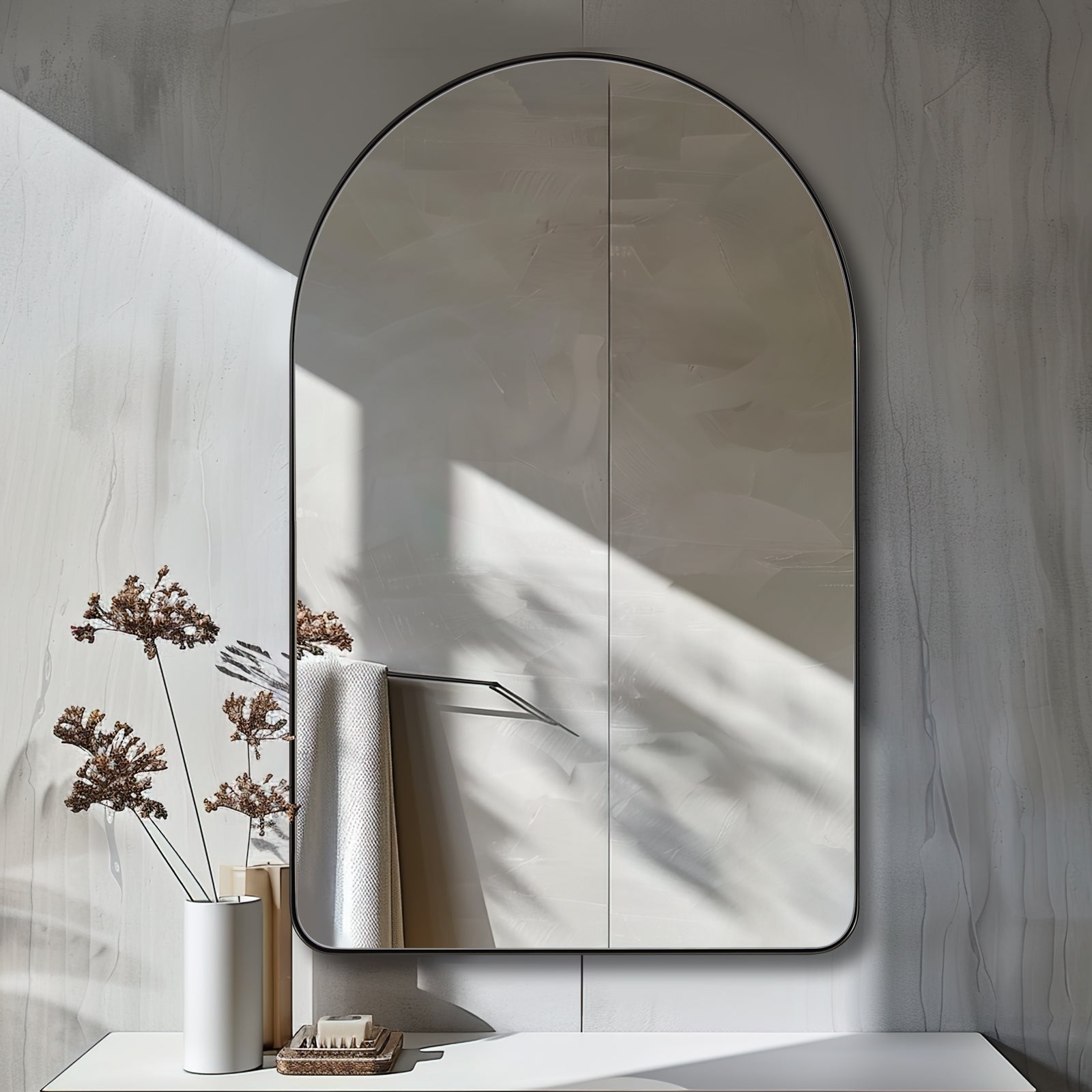 Modern Arched Bathroom Vanity Mirror with Stainless Steel Frame - Elegant Wall Mirror for Bathroom Decor, Makeup, and Home Vanity Area