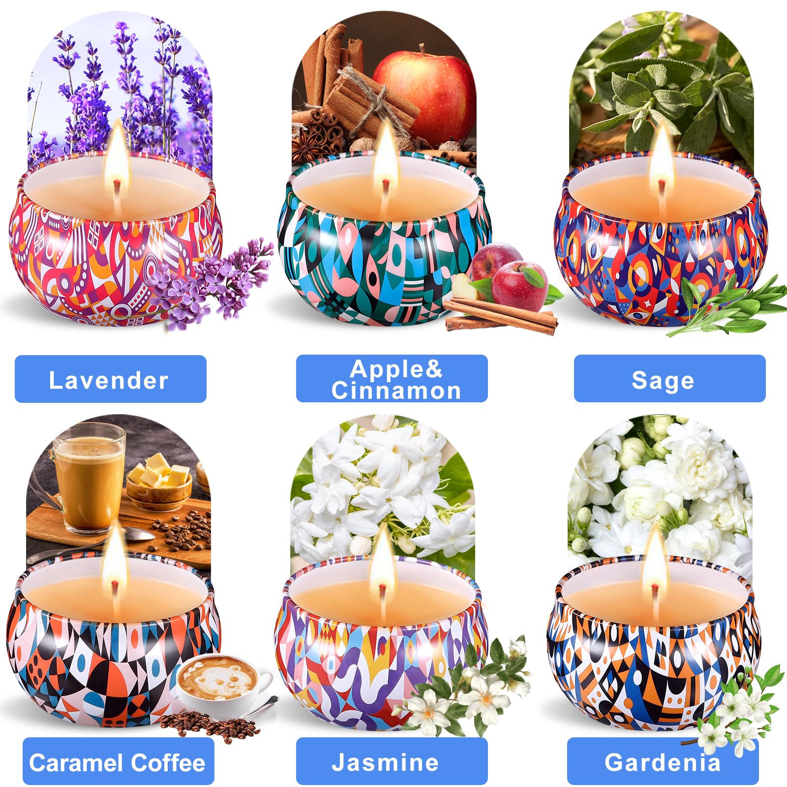 PurpleDi 6-Pack Scented Soy Wax Candles Gift Set - Aromatherapy for Relaxation, Meditation, Yoga & Home Decor - Perfect for Mother's Day, Birthday, Christmas & Spa Gifts (Lavender, Vanilla, Rose Scents)