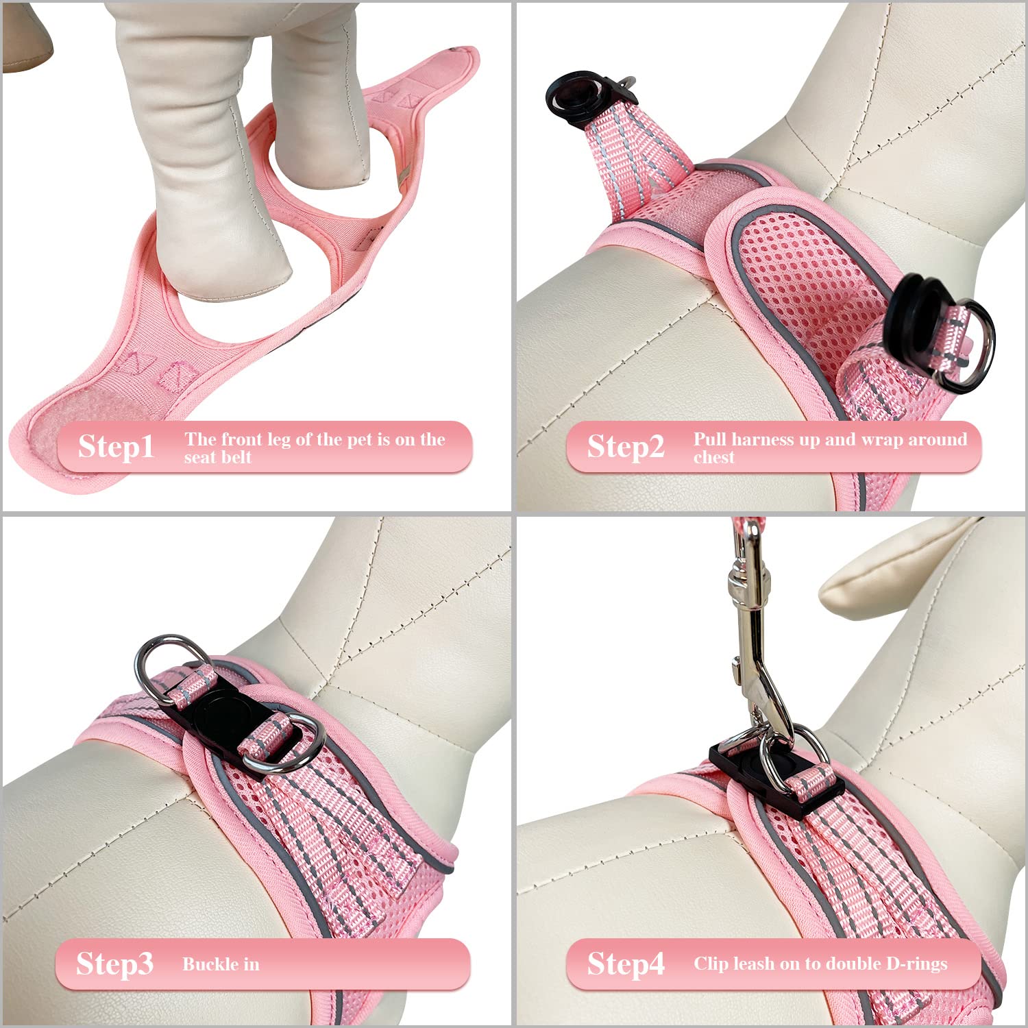 YIMEIS No Pull Soft Mesh Dog Harness and Leash Set - Reflective Adjustable Pet Vest for Small Medium Large Dogs & Cats (Pink, Small) - Perfect for Walking, Training & Outdoor Adventures