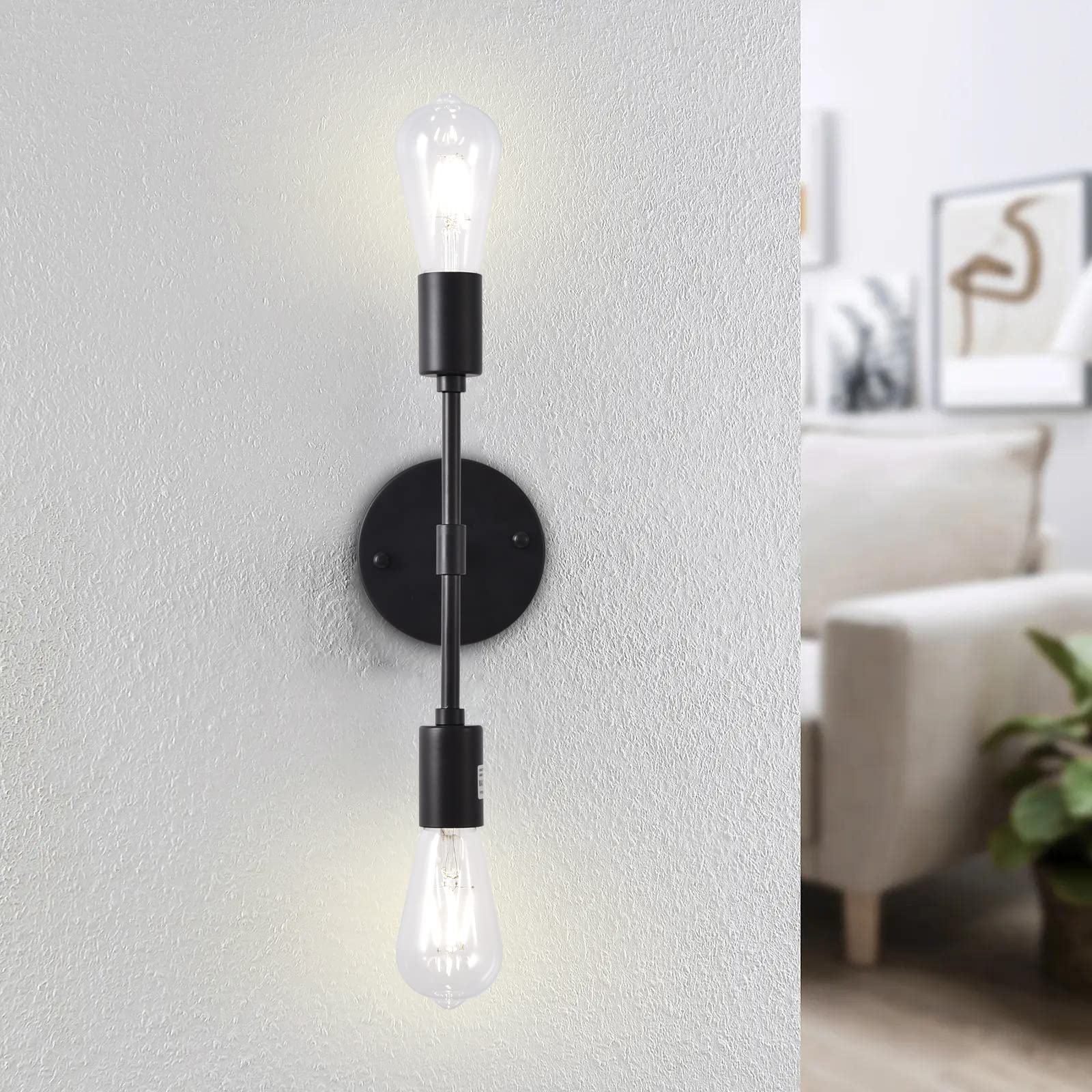 Modern Black Wall Sconce - 2 Light Industrial Metal Bathroom Vanity Light Fixture for Mirror Illumination | Perfect for Bathroom, Bedroom, and Hallway Lighting Decor