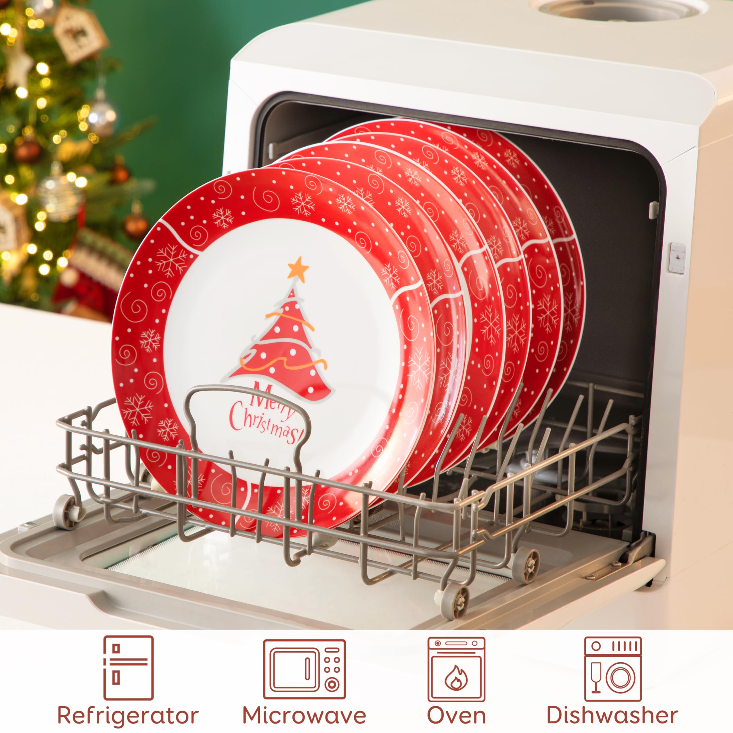 VEWEET Christmas Dinner Plates Set of 6 - 10.5 Inch Ceramic Holiday Tableware for Family Meals, Parties & Celebrations - Festive Christmas Tree Design - Perfect for Christmas Dinner, Holiday Gatherings & Home Decor