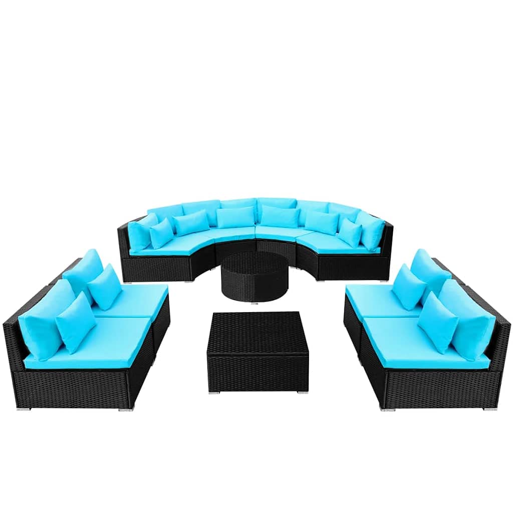13-Piece Blue Poly Rattan Patio Dining Set with Cushions - Space-Saving Outdoor Furniture for Garden, Poolside & Backyard Entertaining (Fast Shipping)