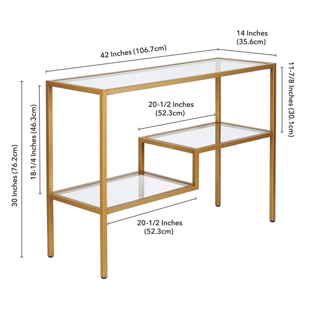 Henn&Hart 42 Inch Brass Metal and Glass Console Table - Elegant Entryway Sofa Table for Living Room, Hallway, or Dining Room Decor