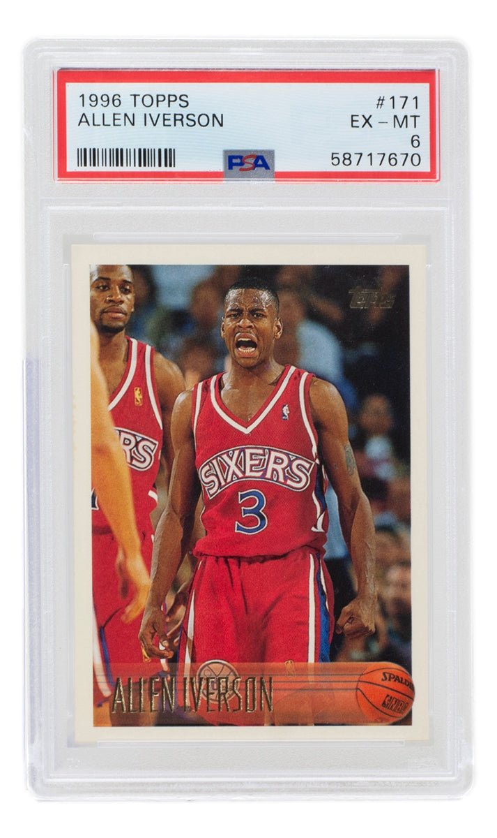 Vintage 1996 Allen Iverson Philadelphia 76ers Rookie Card #171 - Topps NBA Basketball Trading Card PSA EX MT 6 Graded - Perfect for Sports Memorabilia Collectors & NBA Fans