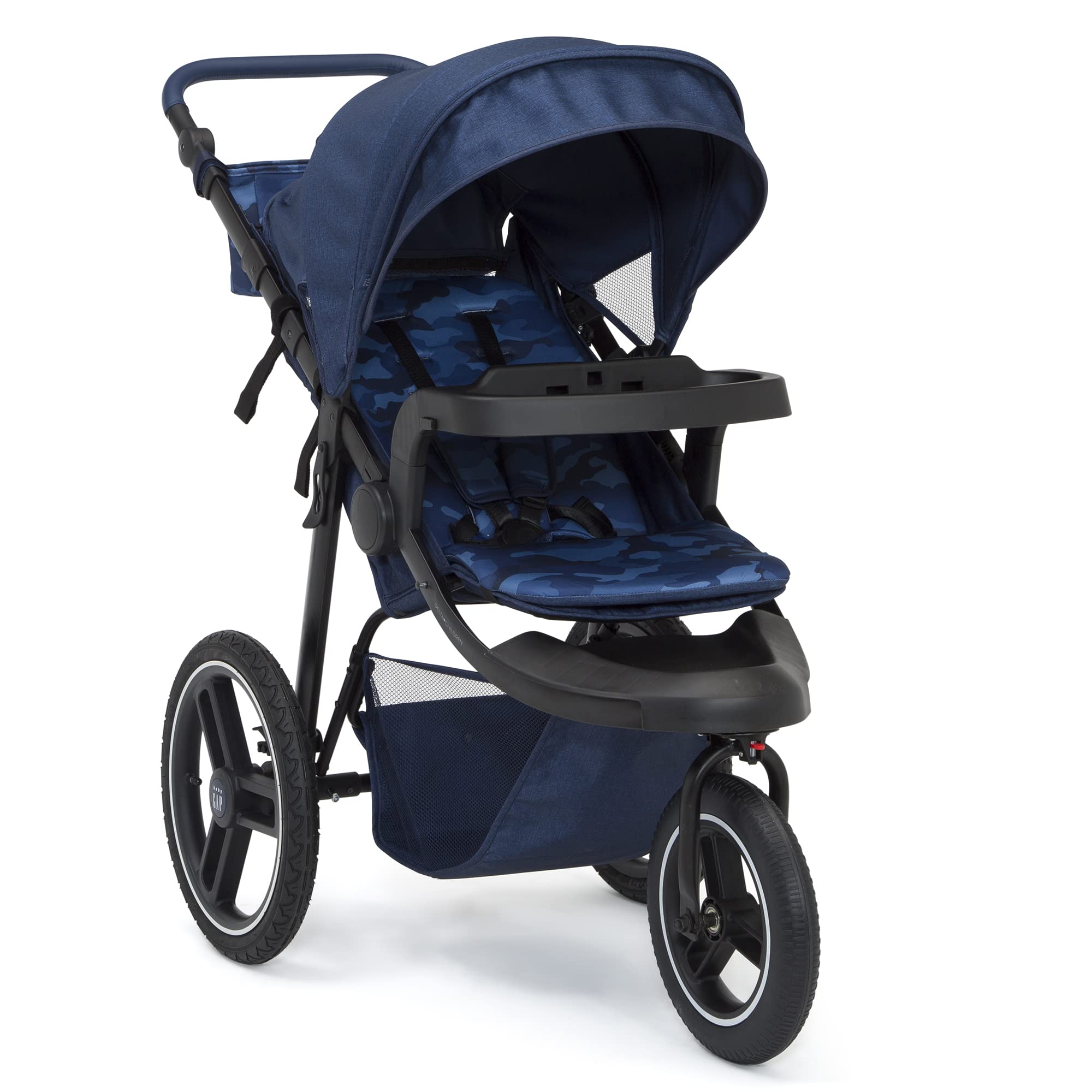 BabyGap Trek Lightweight Jogging Stroller - Adjustable Canopy & Reclining Seat with Car Seat Adapter | Eco-Friendly Navy Camo Design | Perfect for Running, Walking & Outdoor Adventures with Baby