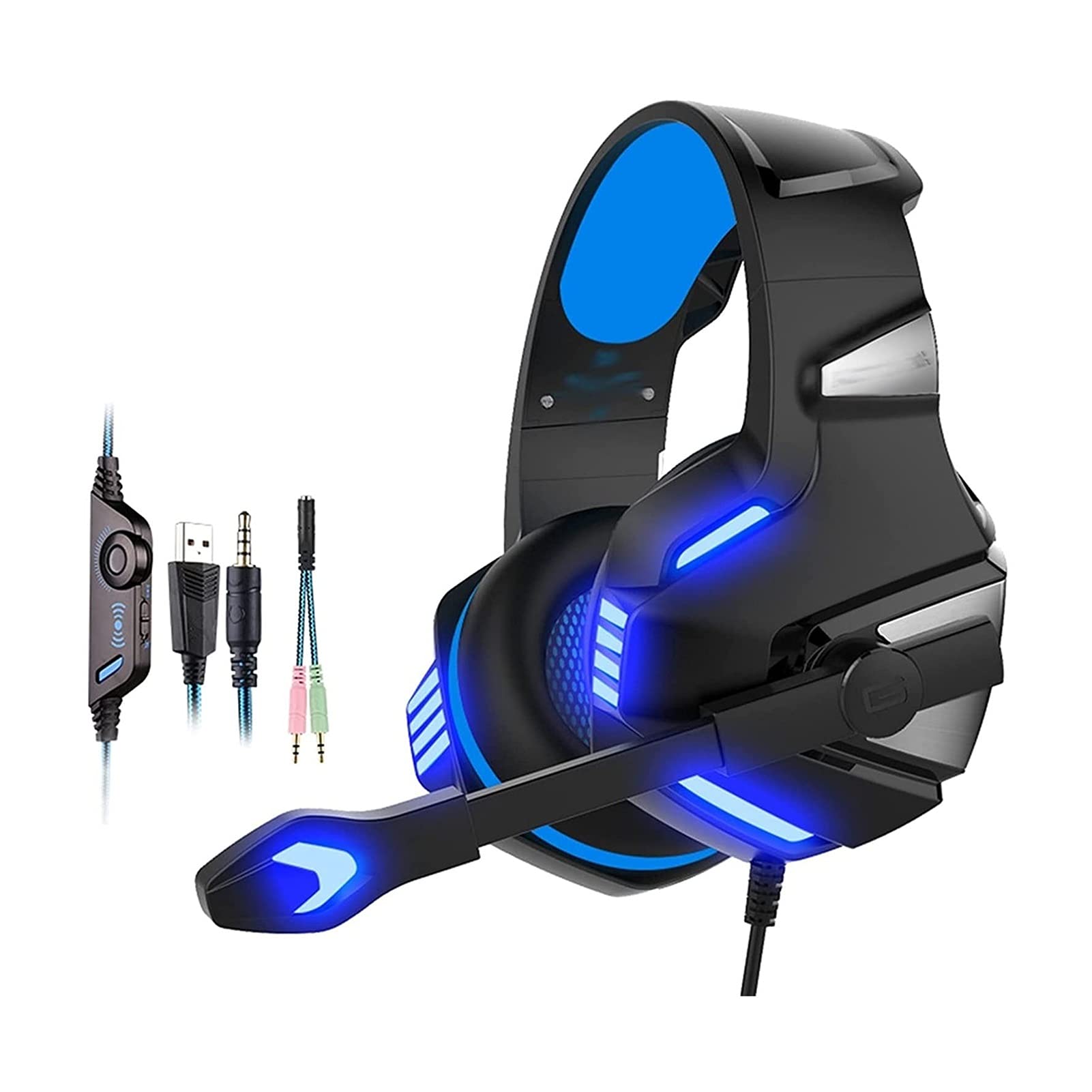 Zinhsq Gaming Headset with Noise Cancelling Mic - Over Ear Headphones for PS4, PC, Laptop | LED Lights, Bass Surround Sound, Soft Memory Earmuffs | Perfect for Gaming, Streaming & Online Classes