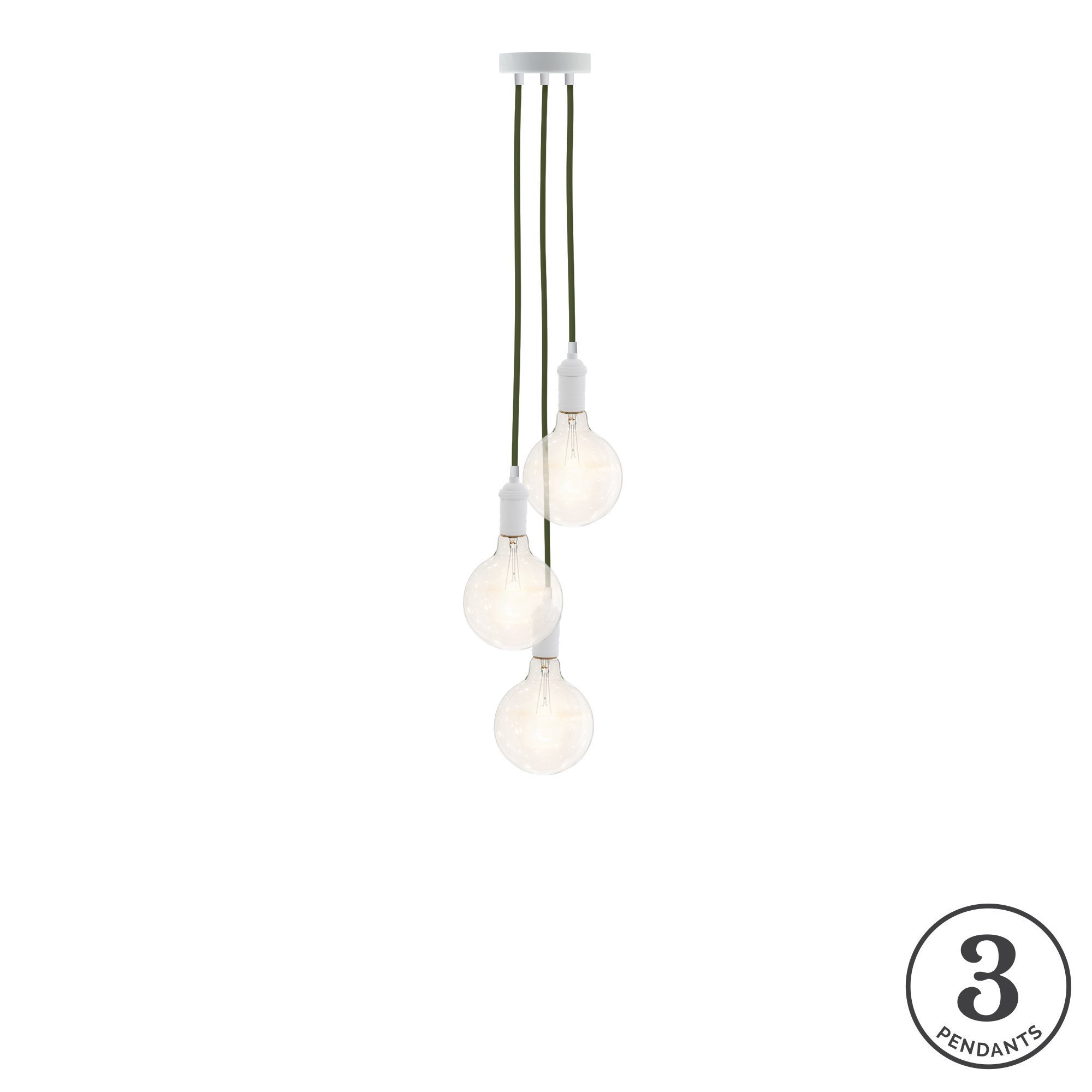 Vintage Style 3-Light Staggered Pendant Chandelier in Tropical Olive Green & White - Perfect for Dining Room, Kitchen Island or Bedroom Lighting