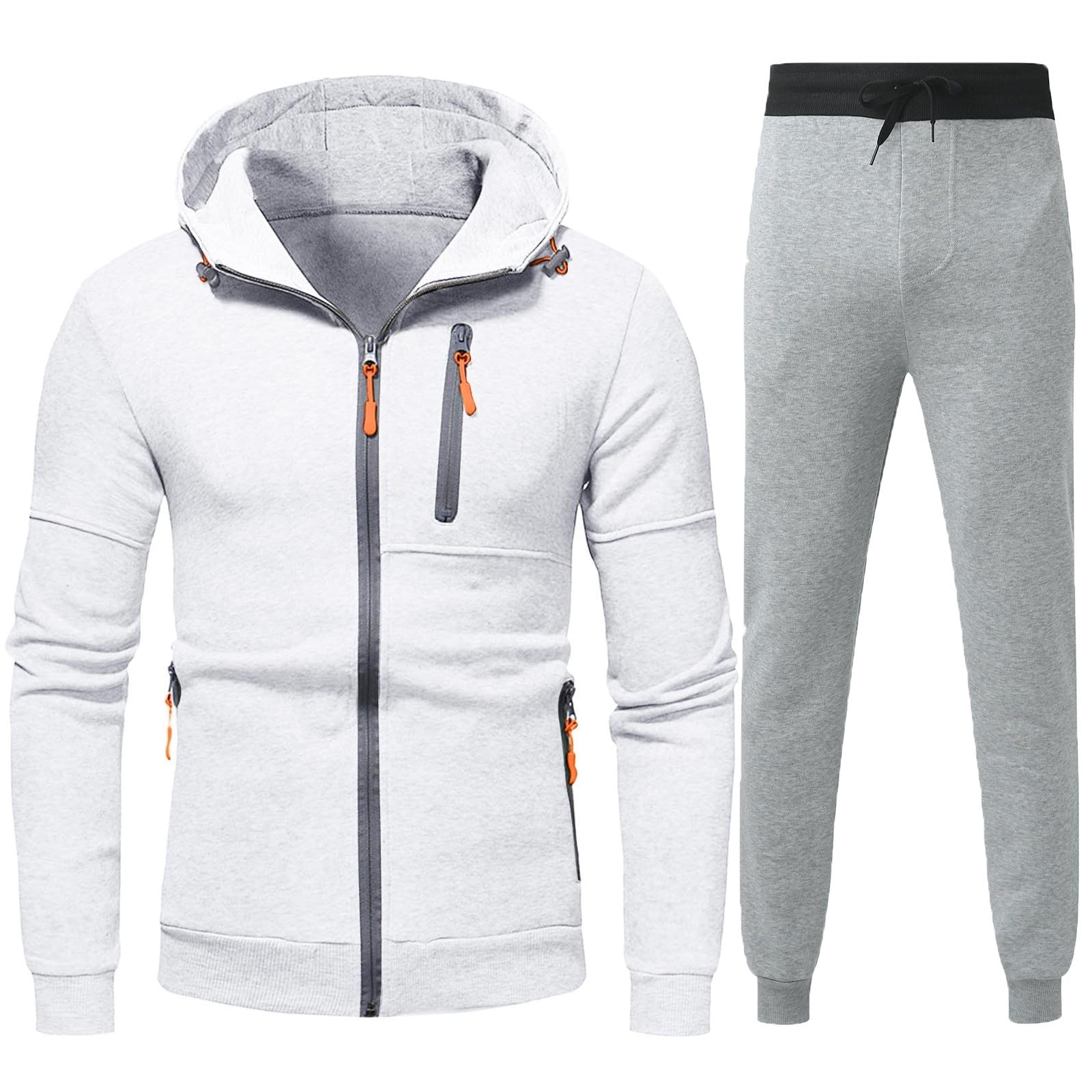 Blandoom Fossean Men's Tracksuit Set - Hooded Jacket & Joggers with Cuffed Zip Pockets, 2-Piece Activewear for Gym, Fitness, and Casual Wear
