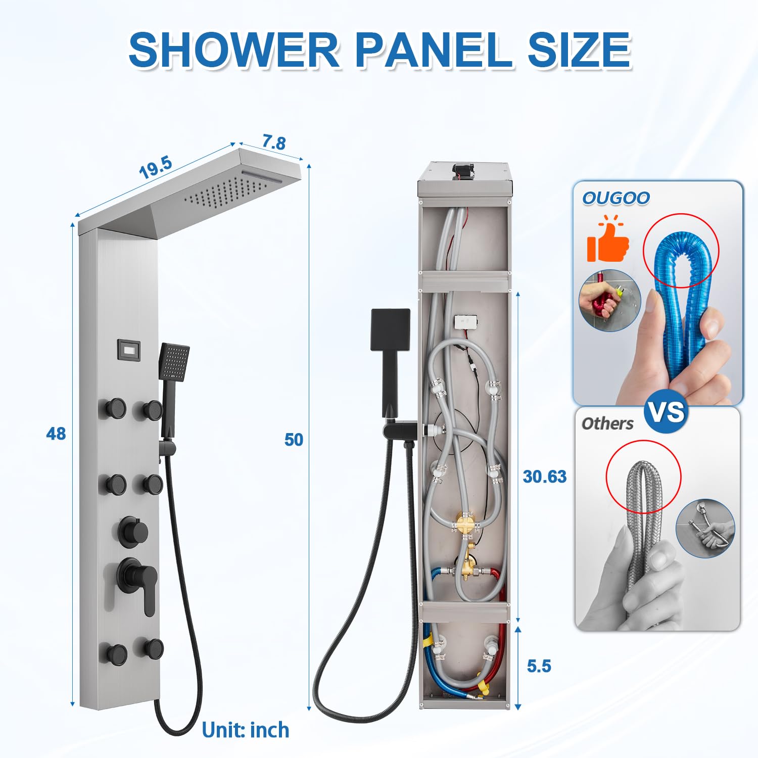 Premium Stainless Steel Shower Panel Tower System with Rainfall & Waterfall Shower Head - 6 Adjustable Body Jets, Hand Shower & Tub Spout - Brushed Nickel Finish for Luxurious Bathroom Upgrade | Perfect for Master Bath, Spa-Like Experience & Modern Home Renovation