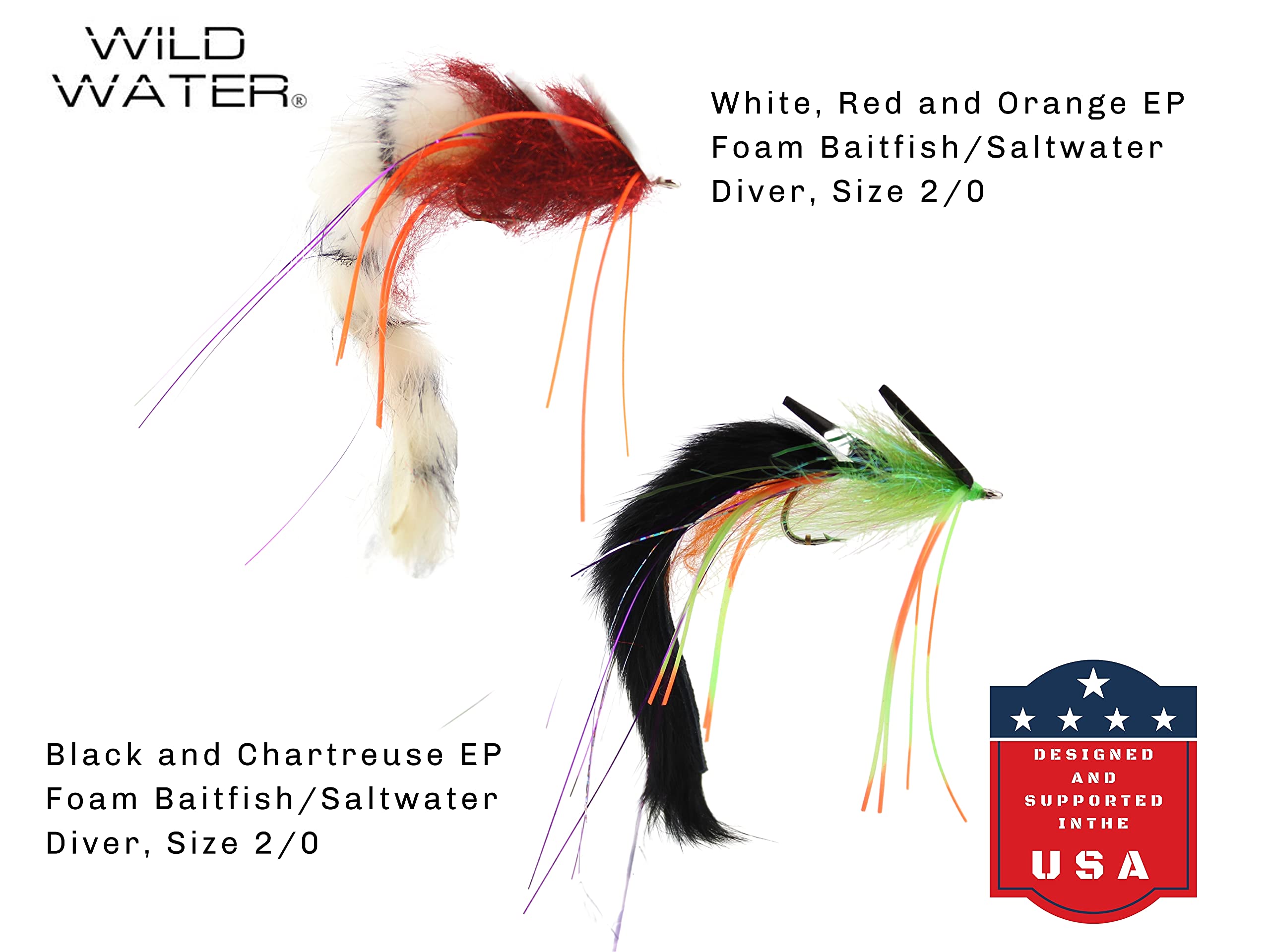 Wild Water EP Top Water Baitfish Fly Fishing Lure Assortment - 12 Saltwater & Freshwater Flies with 6-Section Fly Box - Perfect for Trout, Bass, and Pike Fishing in Rivers and Lakes