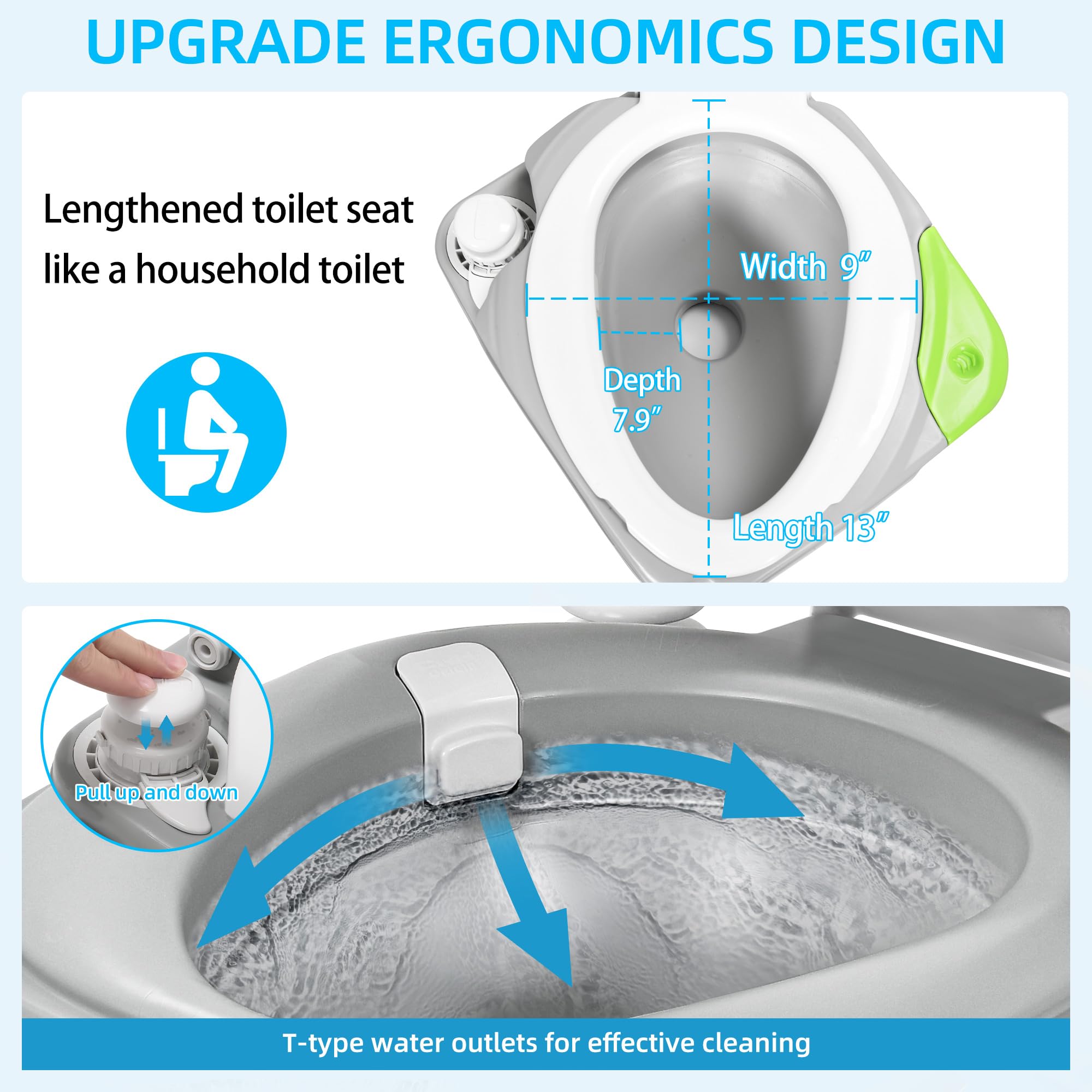 YITAHOME 5.8 Gallon Portable Toilet for Camping, RV, Boat & Travel - Deepened Diagonal Bowl, Hand Sprayer, Level Indicator & Carry Bag - Ideal for Outdoor Adventures, Road Trips & Emergency Use