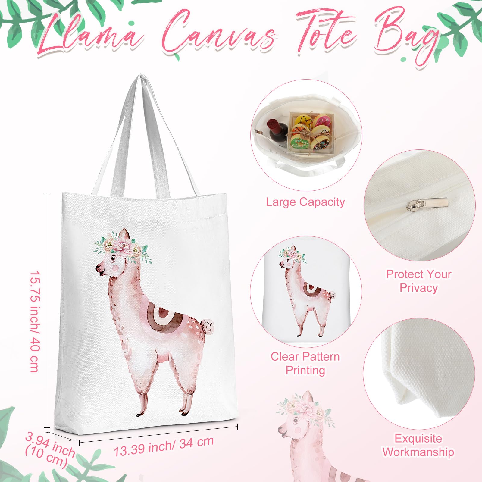 2 Pack Cute Llama Gift Set for Women - Canvas Tote Bag & Makeup Pouch - Perfect Mothers Day, Birthday Gifts for Sister, Friends & Animal Lovers - Great for Travel, Shopping & Everyday Use
