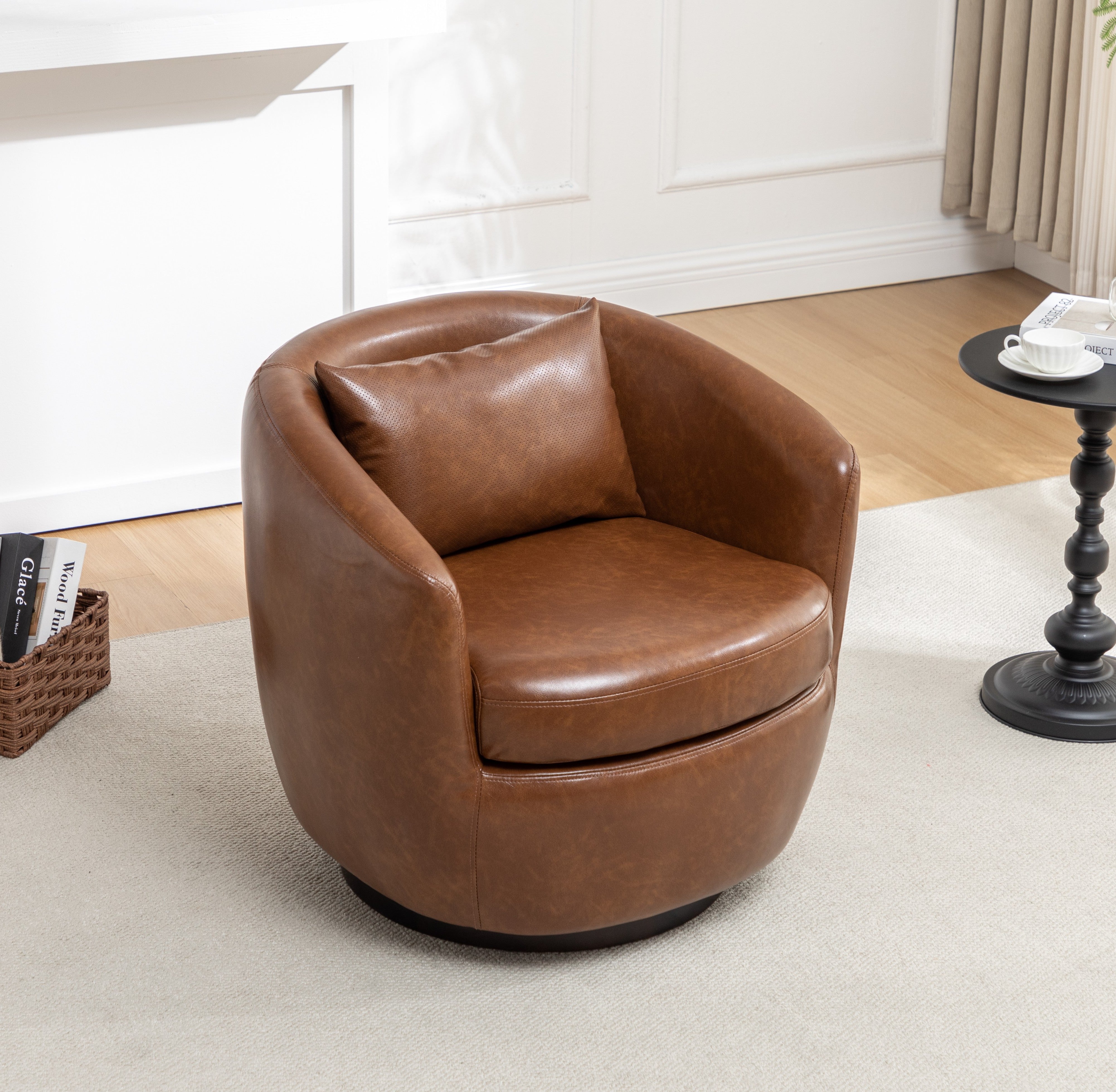 Roundhill Furniture Orenza Modern Faux Leather Swivel Barrel Accent Club Chair - Stylish Living Room Seating for Home Office & Lounge Areas