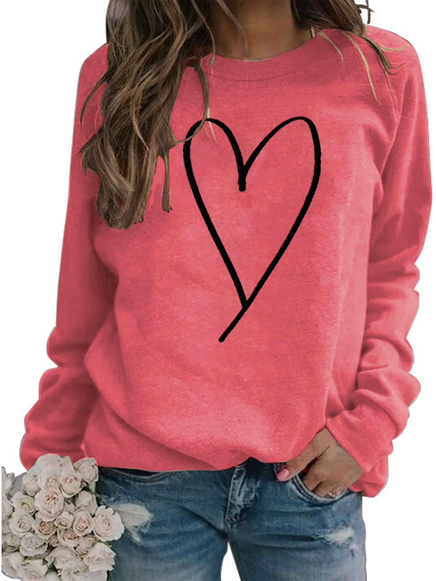 Valentine's Day Crewneck Sweatshirt for Women - Long Sleeve Love Heart Graphic Pullover - Romantic Gift for Her - Perfect for Date Nights & Couple Outfits