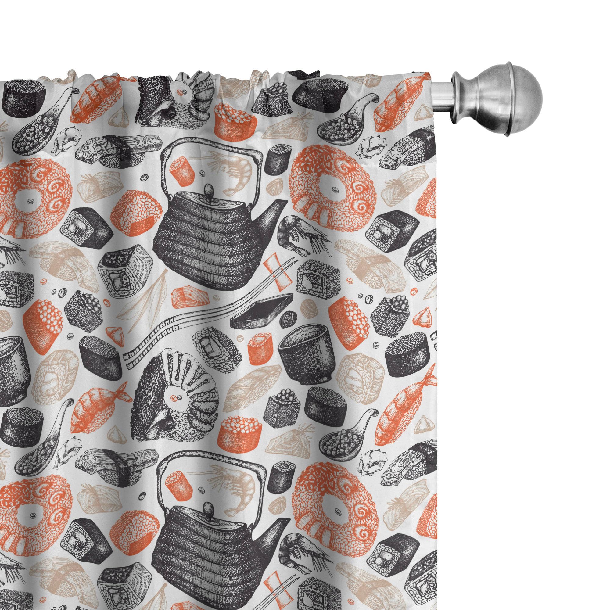 Ambesonne Sushi Curtains - Black Salmon Beige, 28x63 Inch for Kitchen & Dining