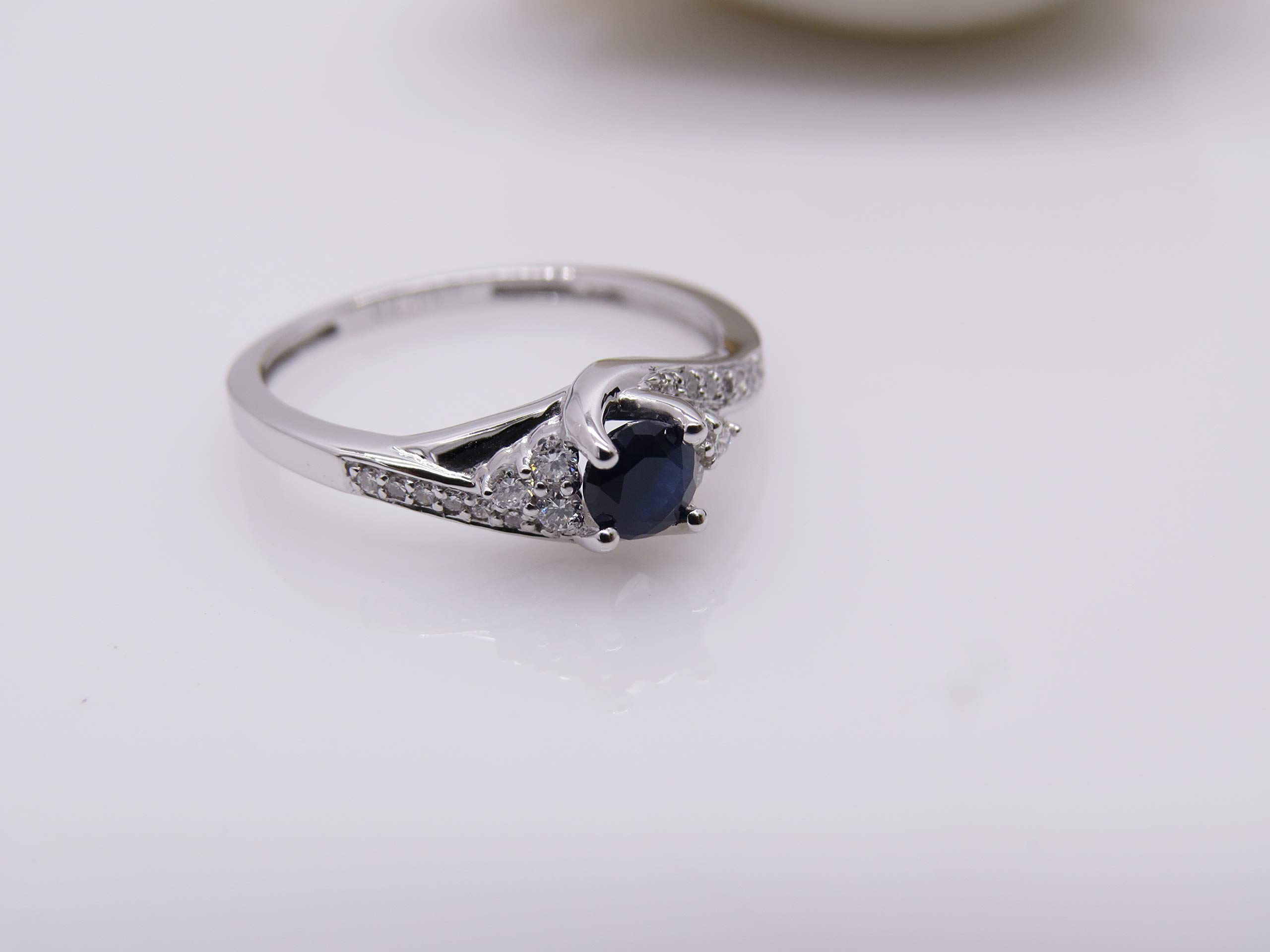 18K White Gold Round White Diamond & Blue Sapphire Swirl Bridal Engagement Ring for Women - Dazzlingrock Collection | Perfect for Proposals, Weddings & Anniversary Gifts