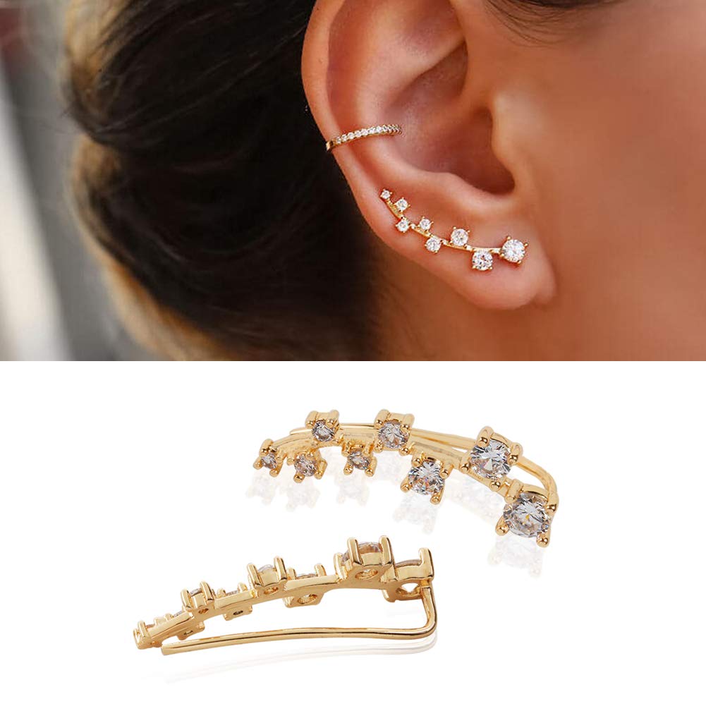 Vercret Gold Cuff Earrings for Women - Adjustable Cartilage Ear Cuff with CZ Stones, No Piercing Wrap Around Ear Clip | Perfect for Parties, Weddings & Everyday Wear