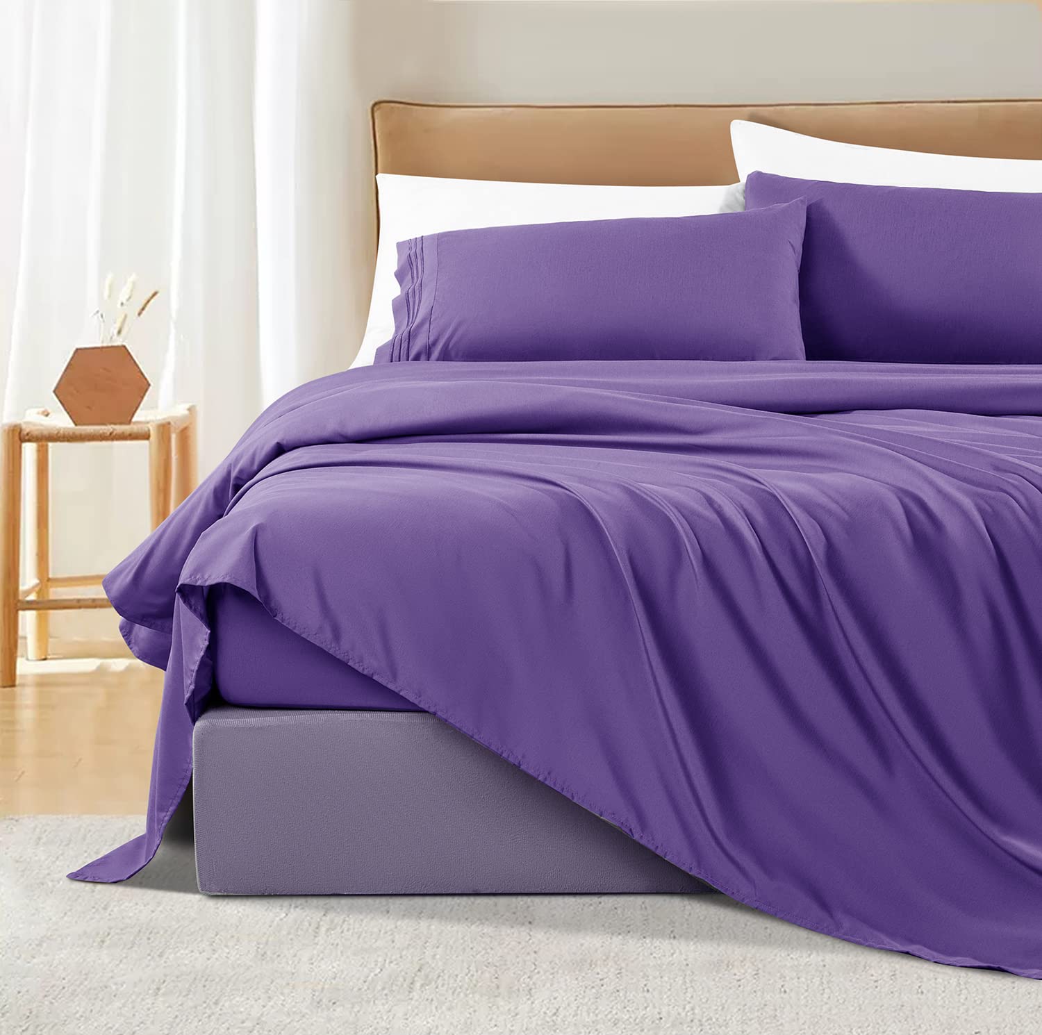Premium 1800 Thread Count Microfiber Bed Sheet Set - Ultra Soft 3-Piece Percale Sheets with 16
