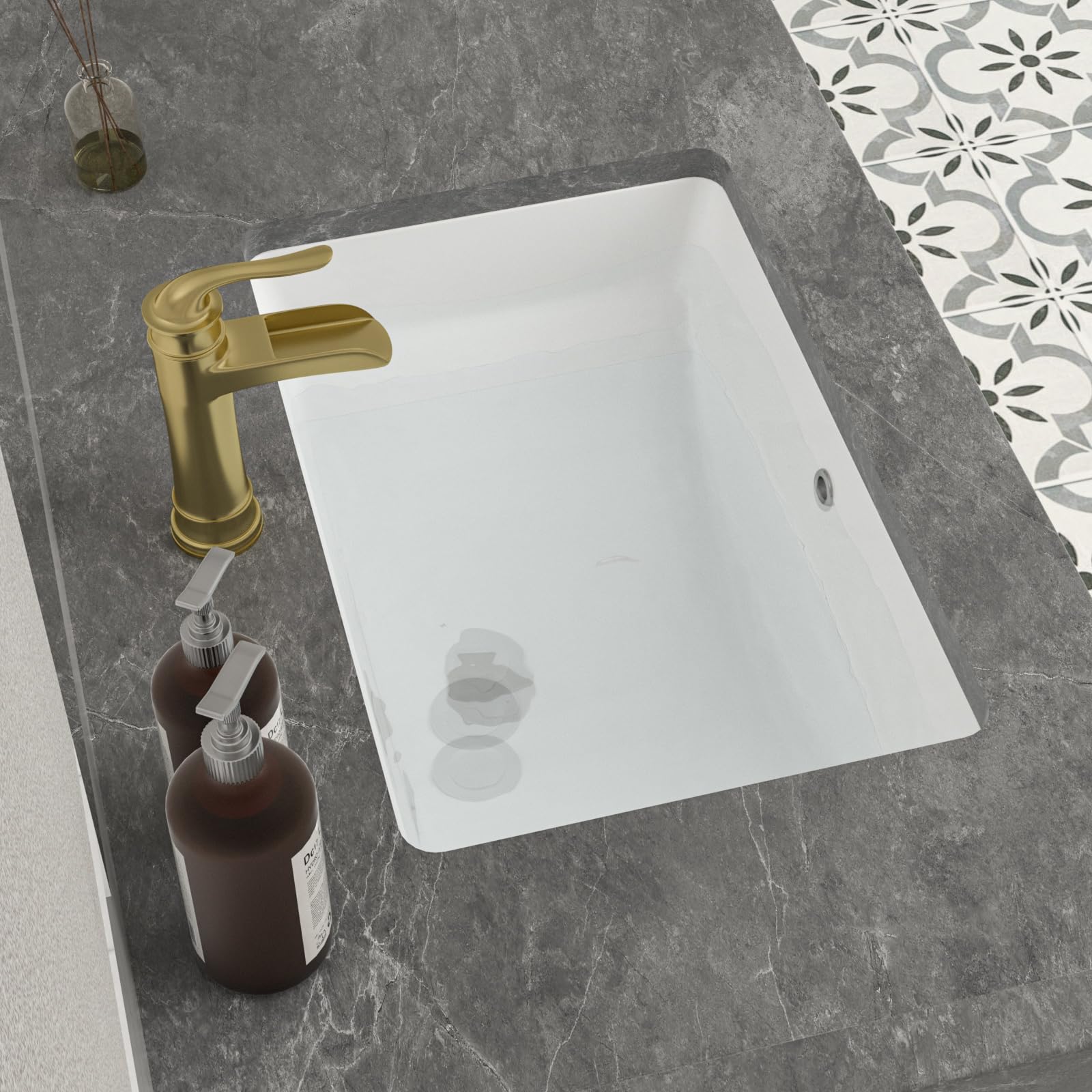 Mocoloo 21x14 Inch White Ceramic Undermount Bathroom Sink - Rectangular Vanity Sink with Overflow Drain, White Porcelain Lavatory Basin for Modern Bathroom & Powder Room Countertops