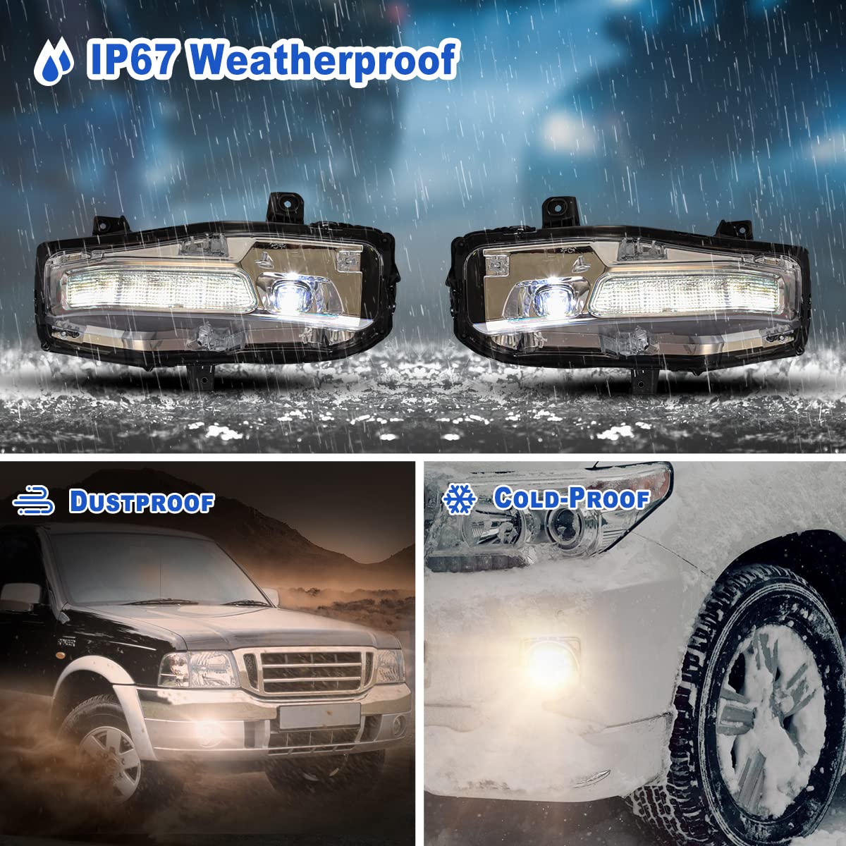 ROXX LED Fog Lights Assembly for 2018-2022 Ford Mustang - Full LED Replacement with DRL & Amber Sequential Turn Signals (Pair) - Upgrade Headlight Visibility for Night Driving & Foggy Conditions