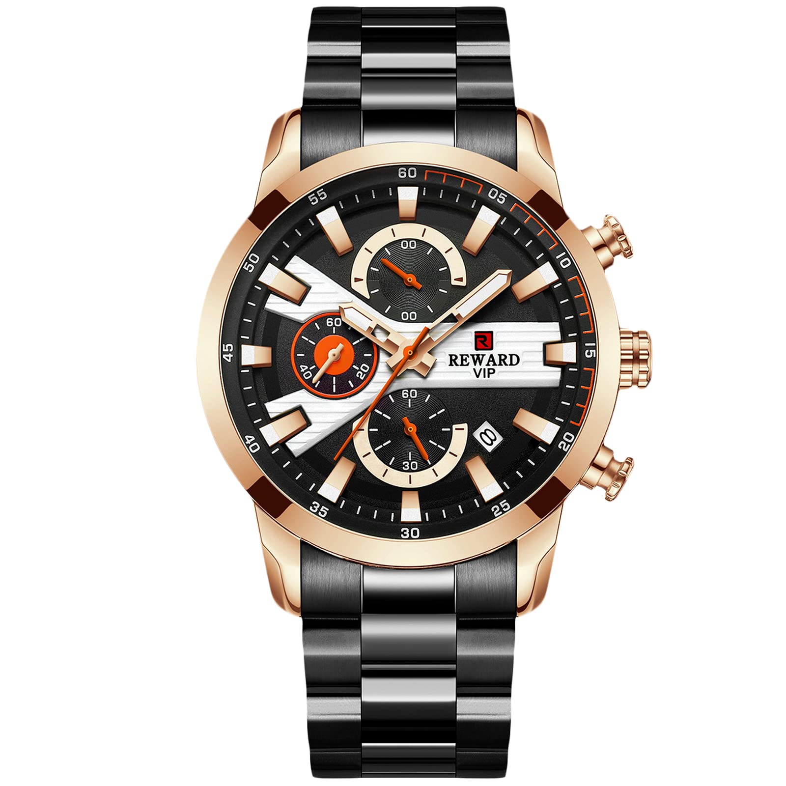 RORIOS Men's Analog Quartz Watch - Stainless Steel Bracelet, Chronograph, Multi-Function Sports Watch for Men | Perfect for Work, Gym & Outdoor Activities