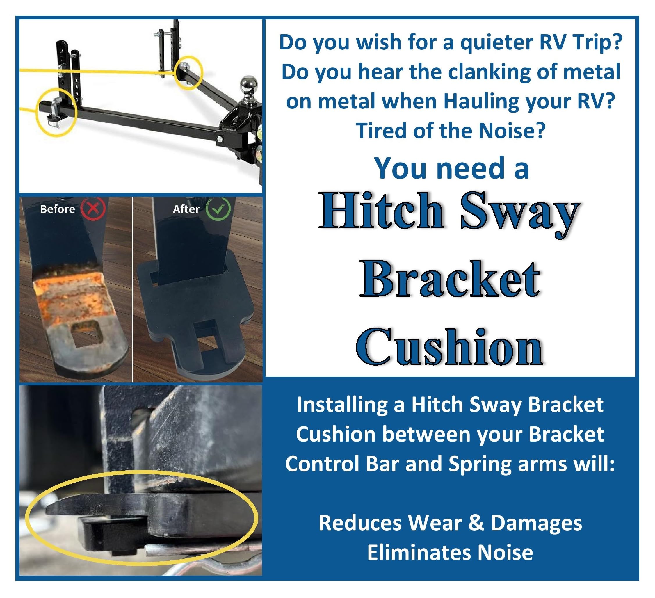 4 Pack Sway Bracket Jacket for E2 - Noise-Reducing Cushion Between Sway Control Bracket & Bar - Eliminates Wear & Vibration - Perfect for RV, Trailer, and Travel Camper Stabilization