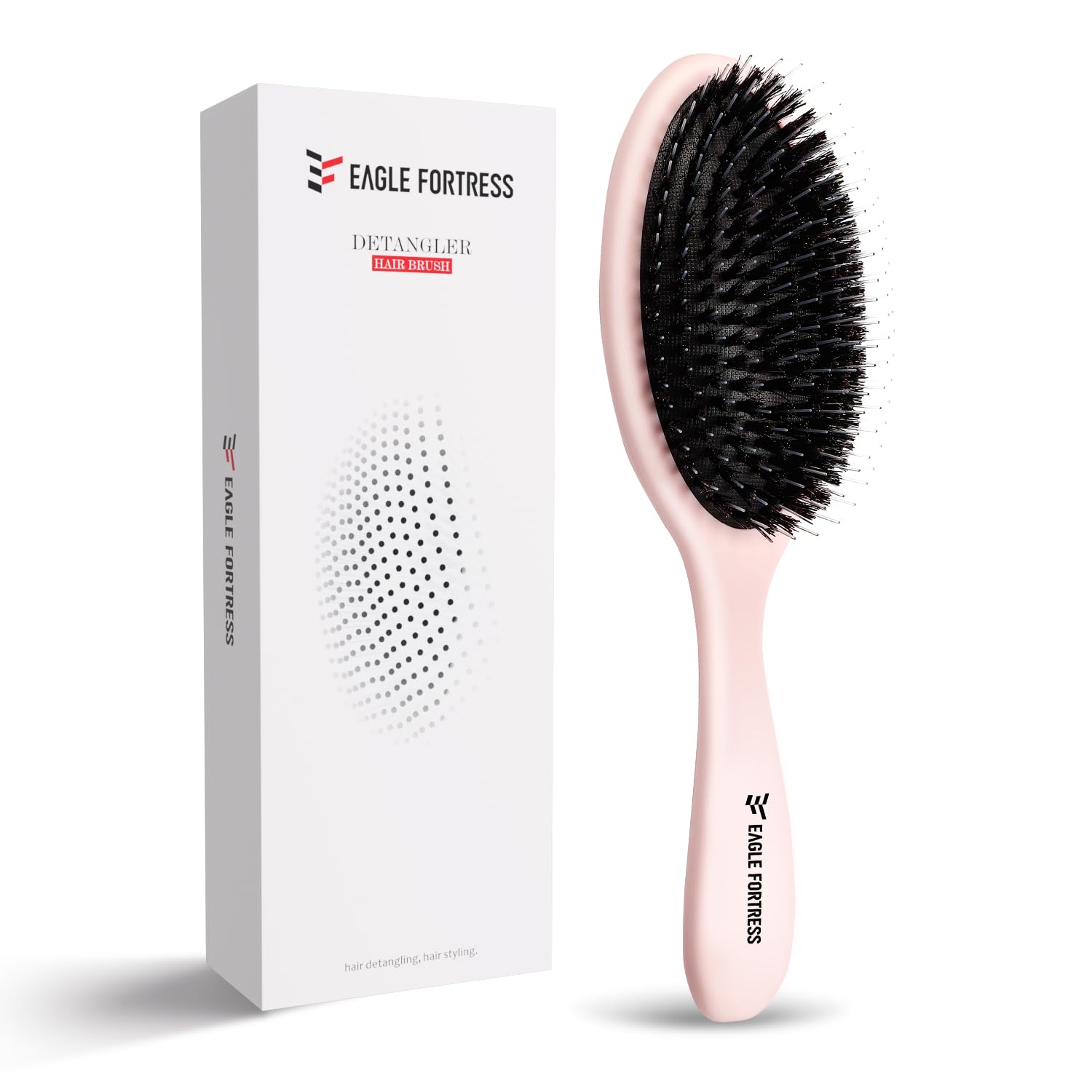 Glidease Matte Boar Bristle Hair Brush with Nylon Bristles - Smooth Detangling Brush for Women, Men & Kids - Ideal for Thick, Thin & Fine Hair Types (Pink) - Perfect for Daily Styling, Salon Use & Travel