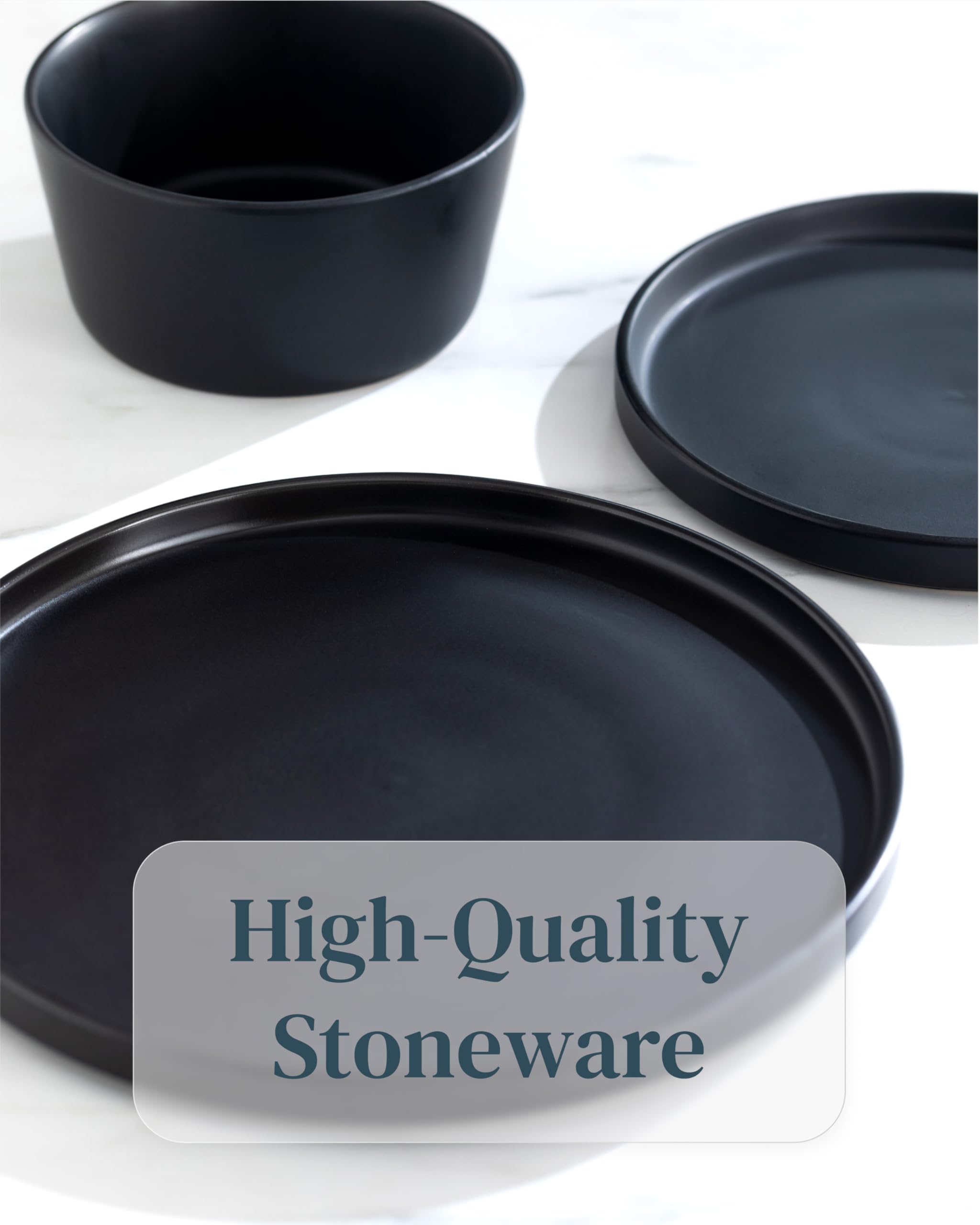 Premium Matte Black Stoneware Pasta Bowls Set of 4 - 7.7