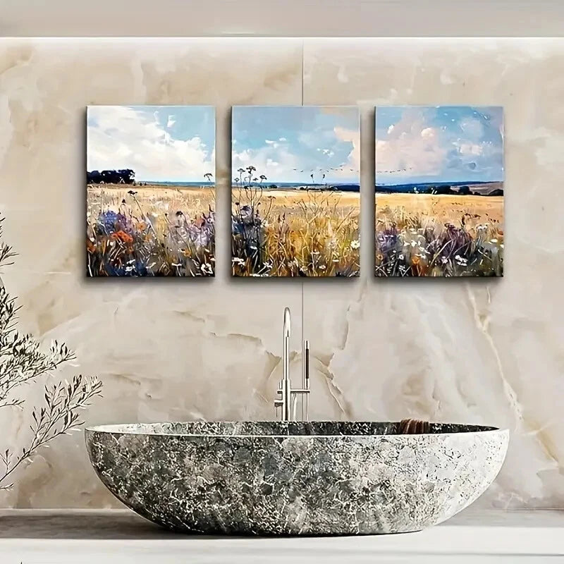 3-Piece Abstract Landscape Metal Wall Art Prints - Ready to Hang Modern Home Decor for Living Room, Bedroom & Office