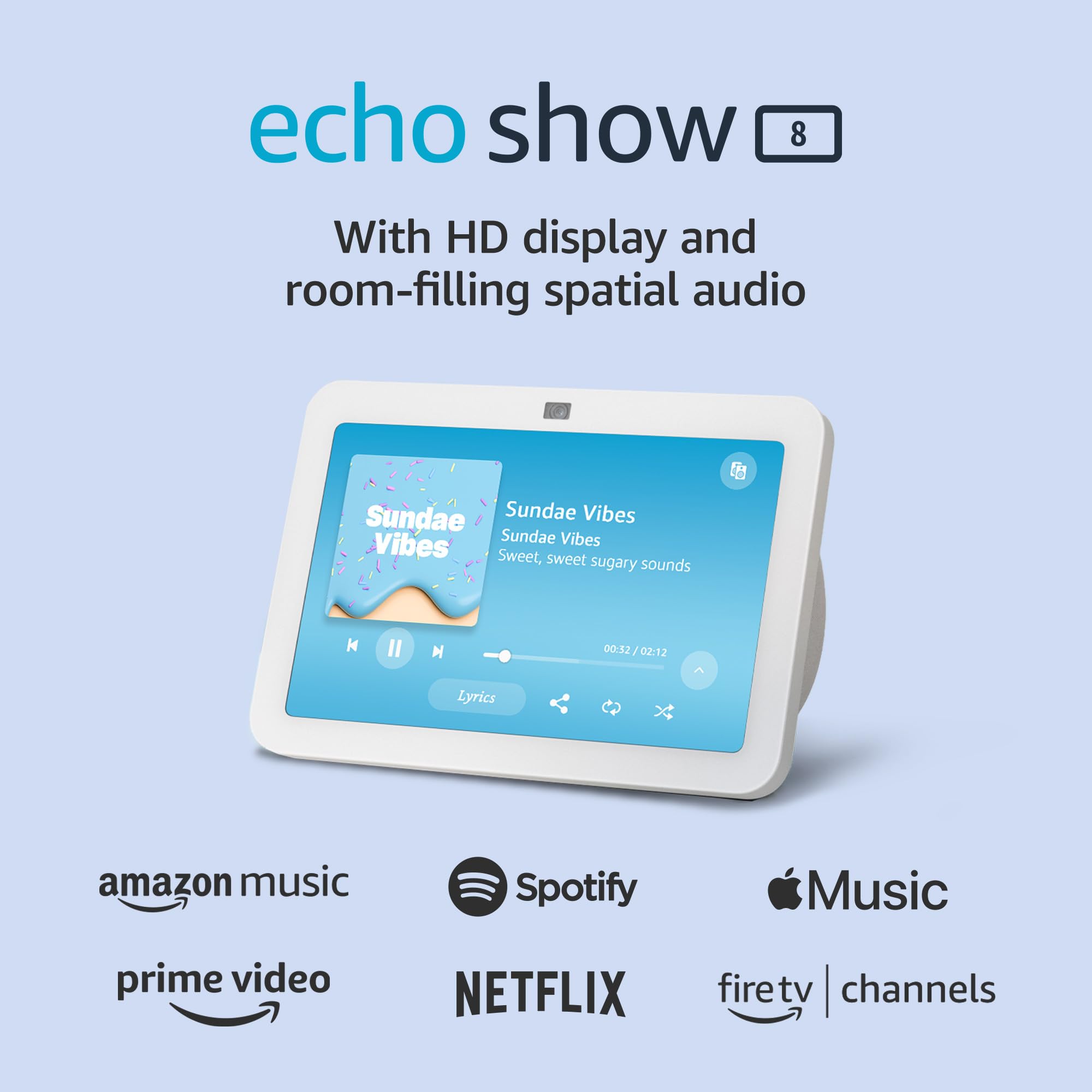 Amazon Echo Show 8 (2nd Gen, 2023) - Smart Display with Alexa, Spatial Audio & Smart Home Hub - Glacier White - Perfect for Kitchen, Living Room & Bedroom Smart Home Control