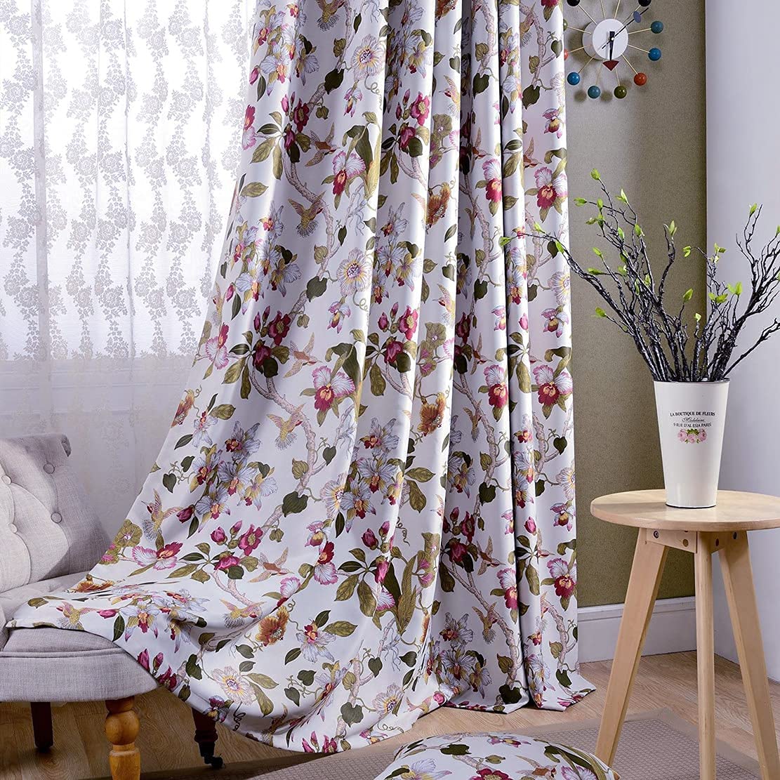MYRU Blackout Curtains 2 Panels - Vintage Floral Bird Design, Thermal Insulated Room Darkening Drapes for Living Room & Bedroom (39x84 Inches) - Perfect for Light Sleepers, Home Theater & Noise Reduction